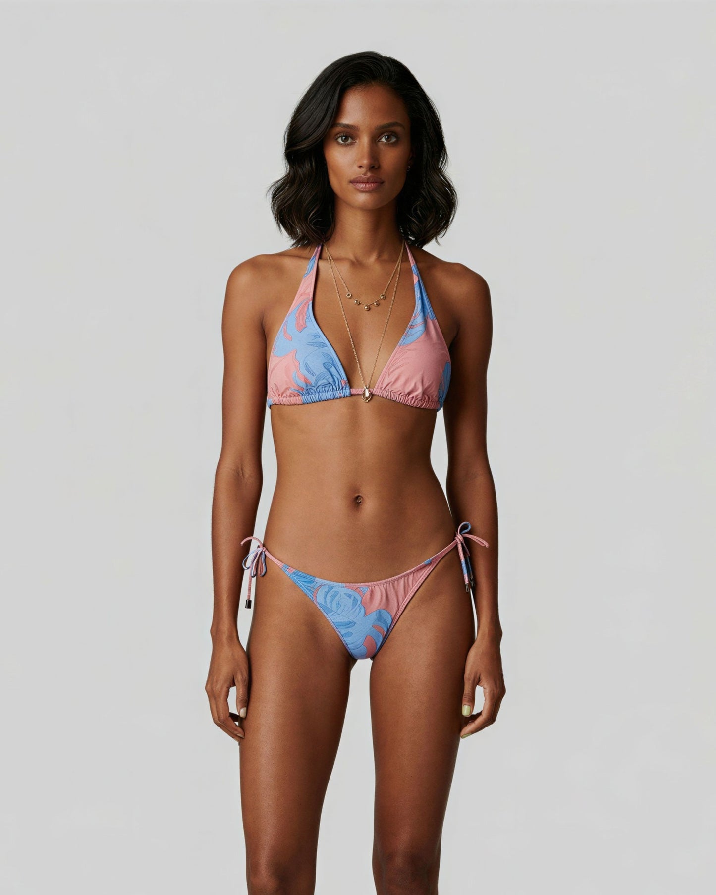 RAQUEL MONSTERA FLORAL CORAL WOMENS BIKINI TOP