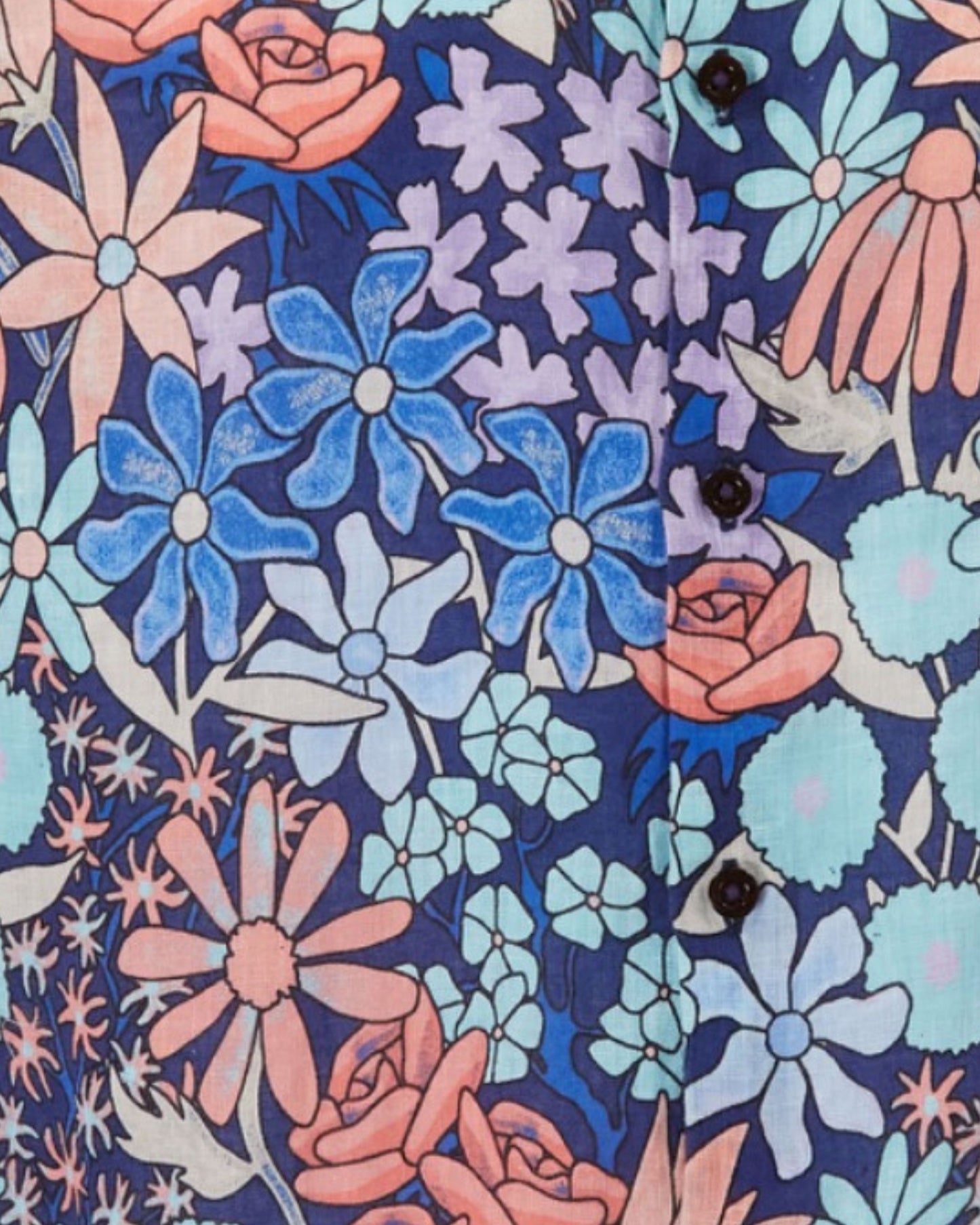 LANDON ROUGH FLORAL LINEN SHIRT - NAVY