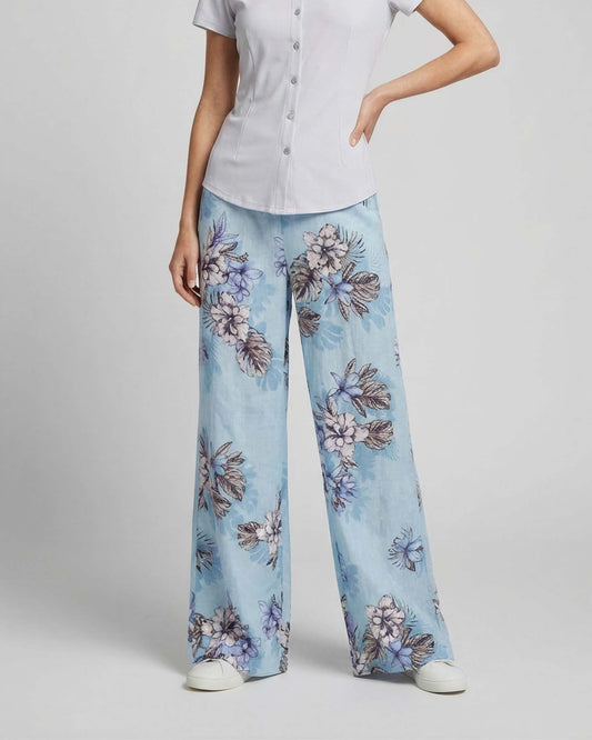 LILLIAN EXOTIC FLORAL TEAL WOMENS WIDE-LEG PANT