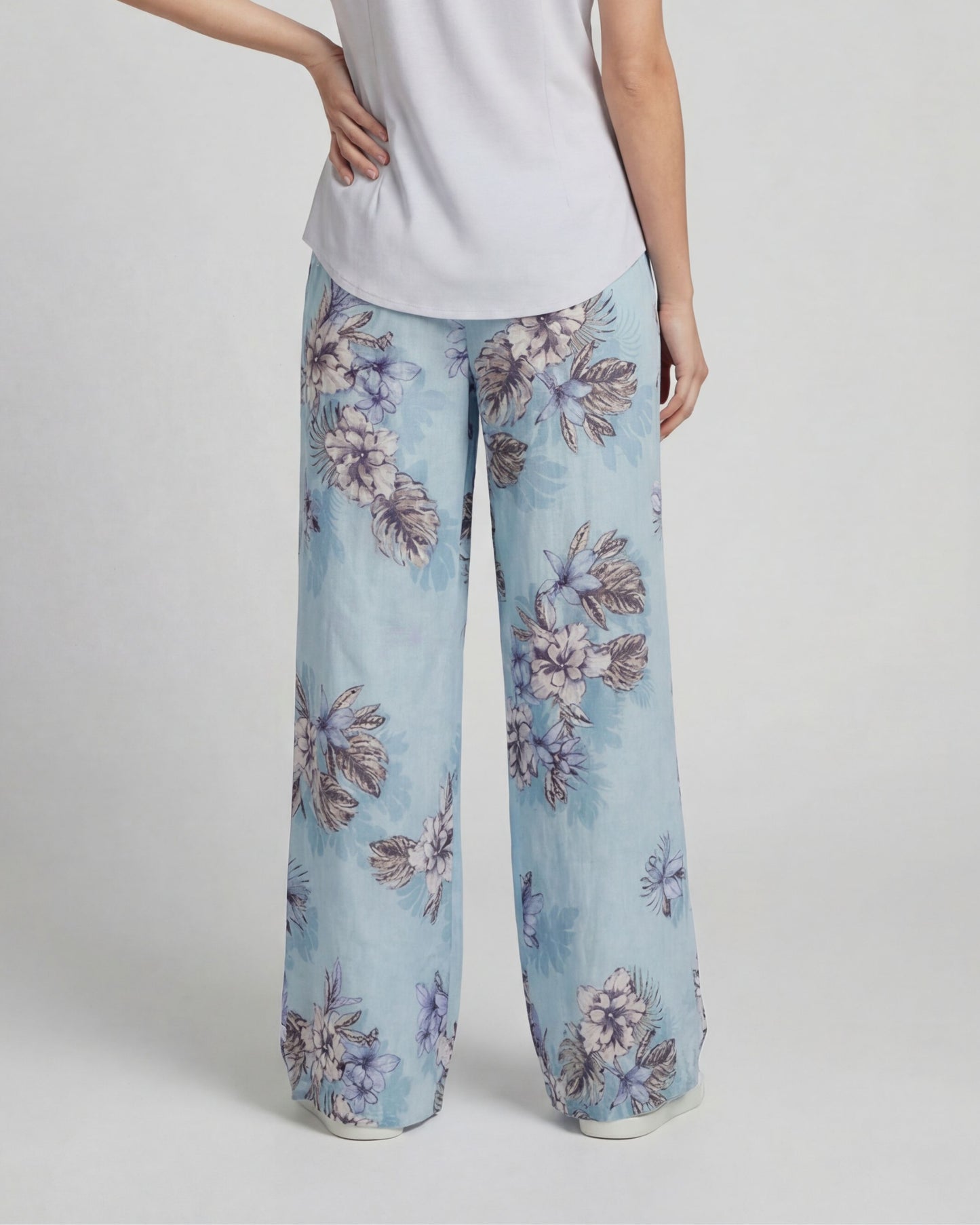 LILLIAN EXOTIC FLORAL TEAL WOMENS WIDE-LEG PANT