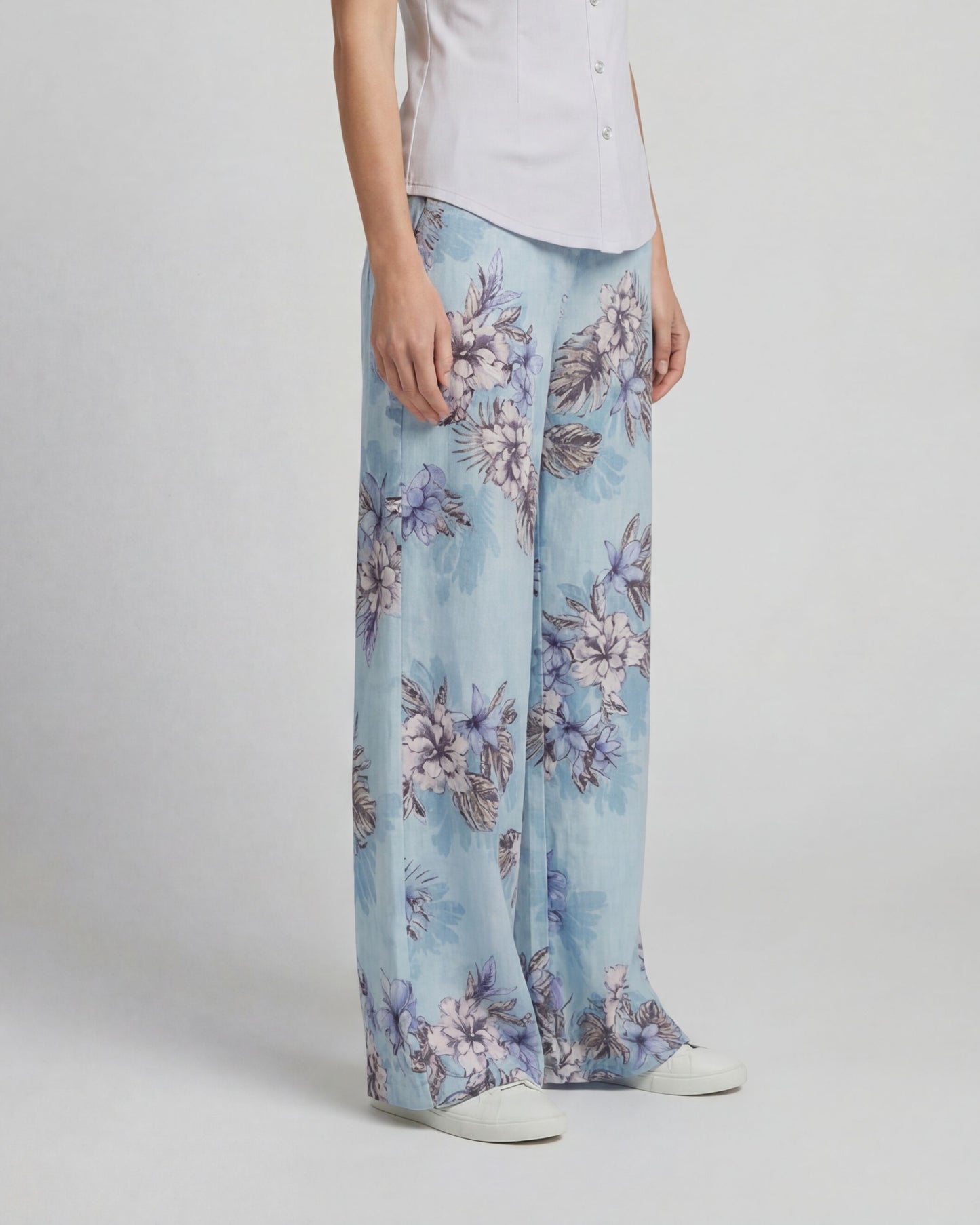 LILLIAN EXOTIC FLORAL TEAL WOMENS WIDE-LEG PANT