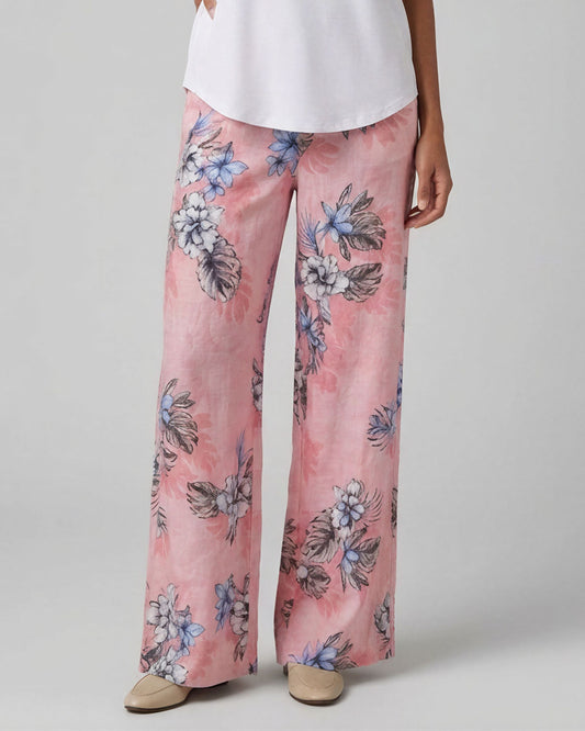 LILLIAN EXOTIC FLORAL CORAL WOMENS WIDE-LEG PANT