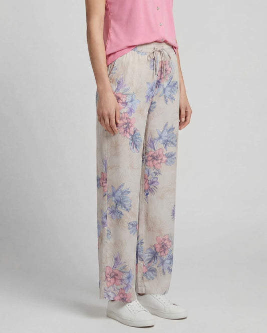 LILLIAN EXOTIC FLORAL NATURAL WOMENS WIDE-LEG PANT