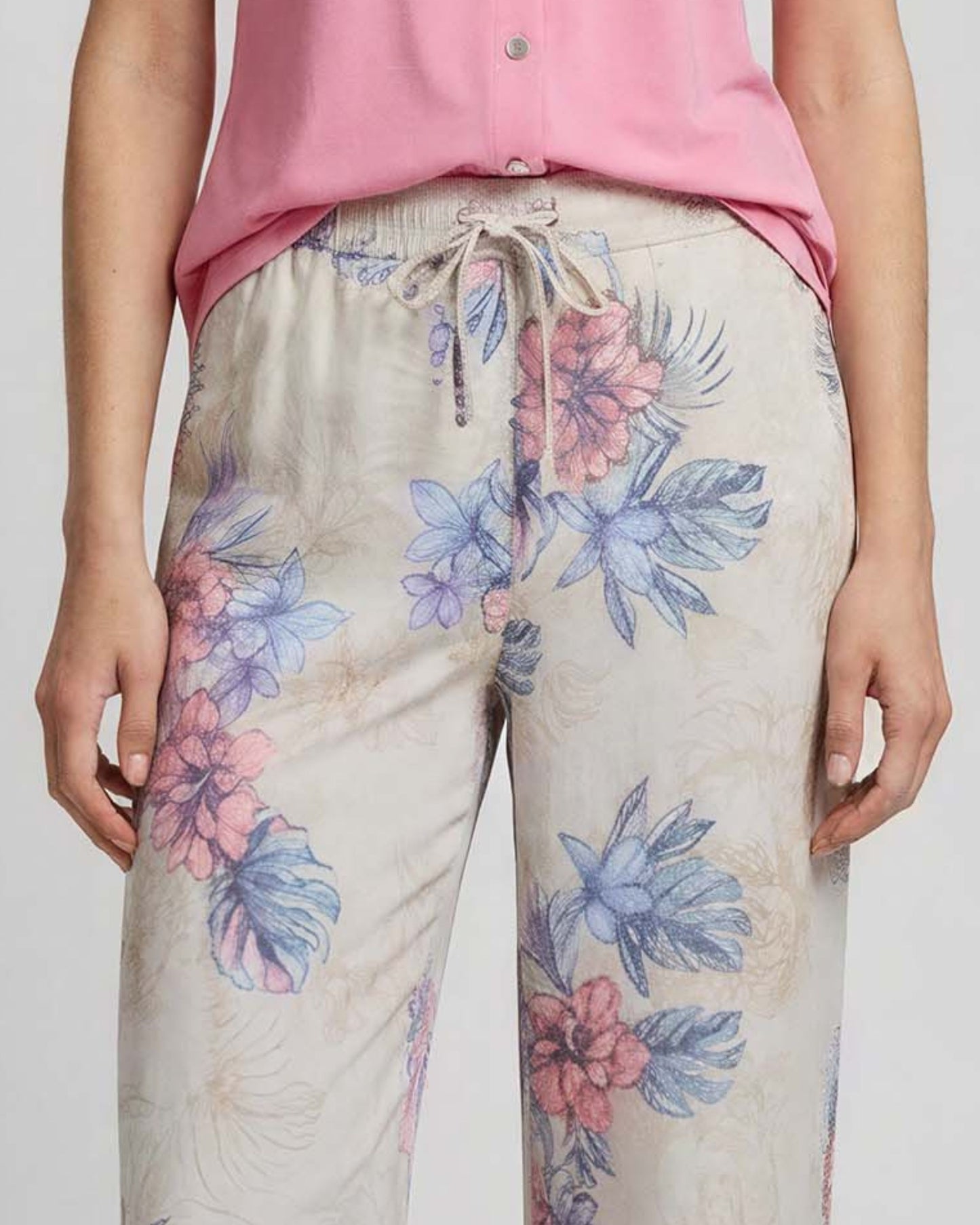 LILLIAN EXOTIC FLORAL NATURAL WOMENS WIDE-LEG PANT