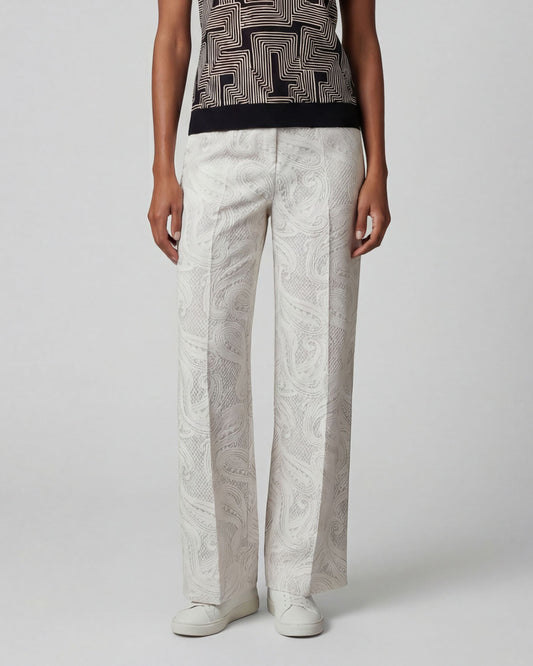 PHEOBE CROCHET PAISLEY IVORY WOMENS WOOL WIDE-LEG PANT