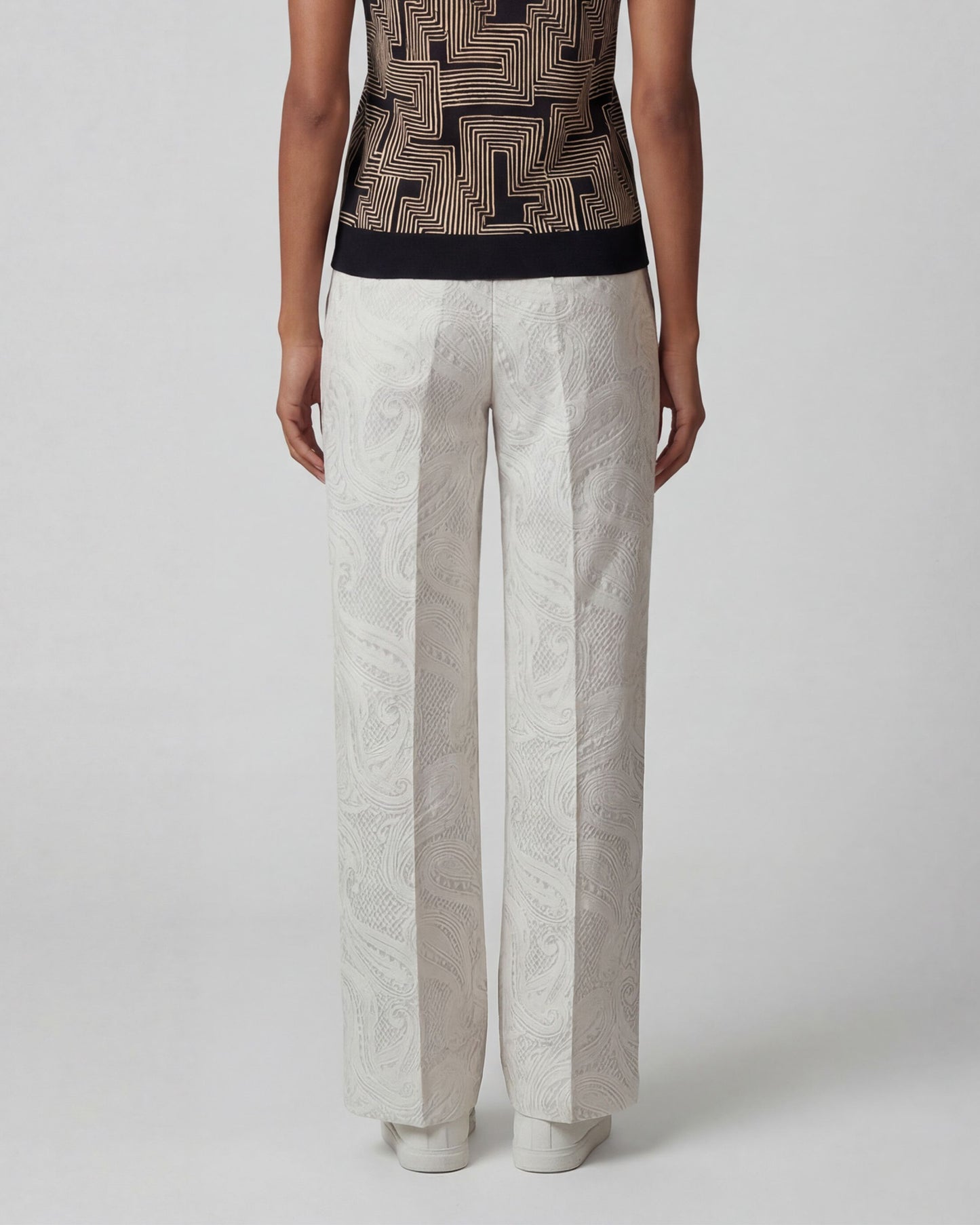 PHEOBE CROCHET PAISLEY IVORY WOMENS WOOL WIDE-LEG PANT