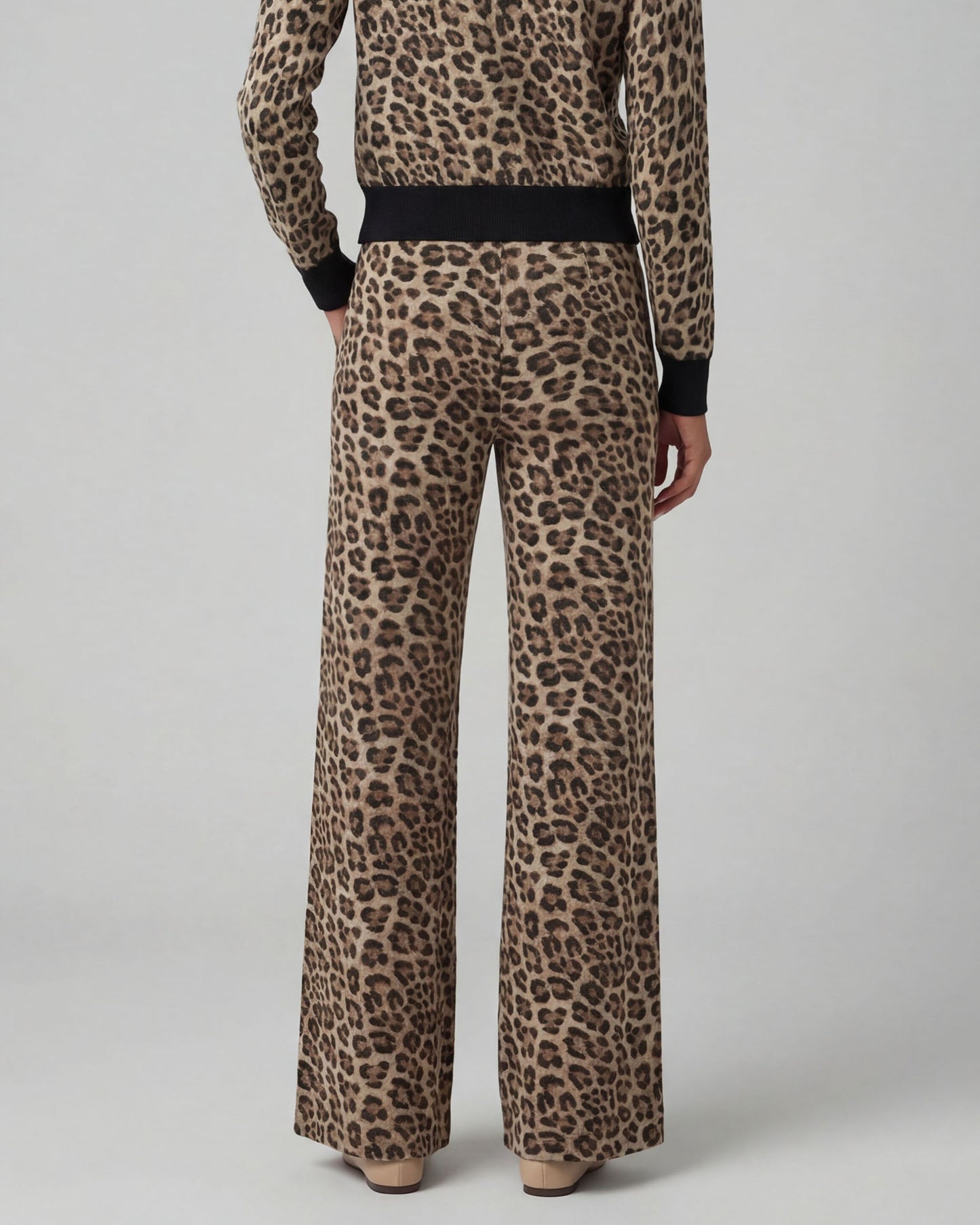 PHEOBE LEOPARD BROWN WOMENS WOOL WIDE-LEG PANT