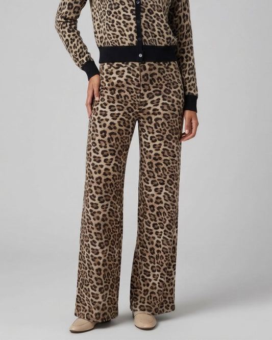 PHEOBE LEOPARD BROWN WOMENS WOOL WIDE-LEG PANT