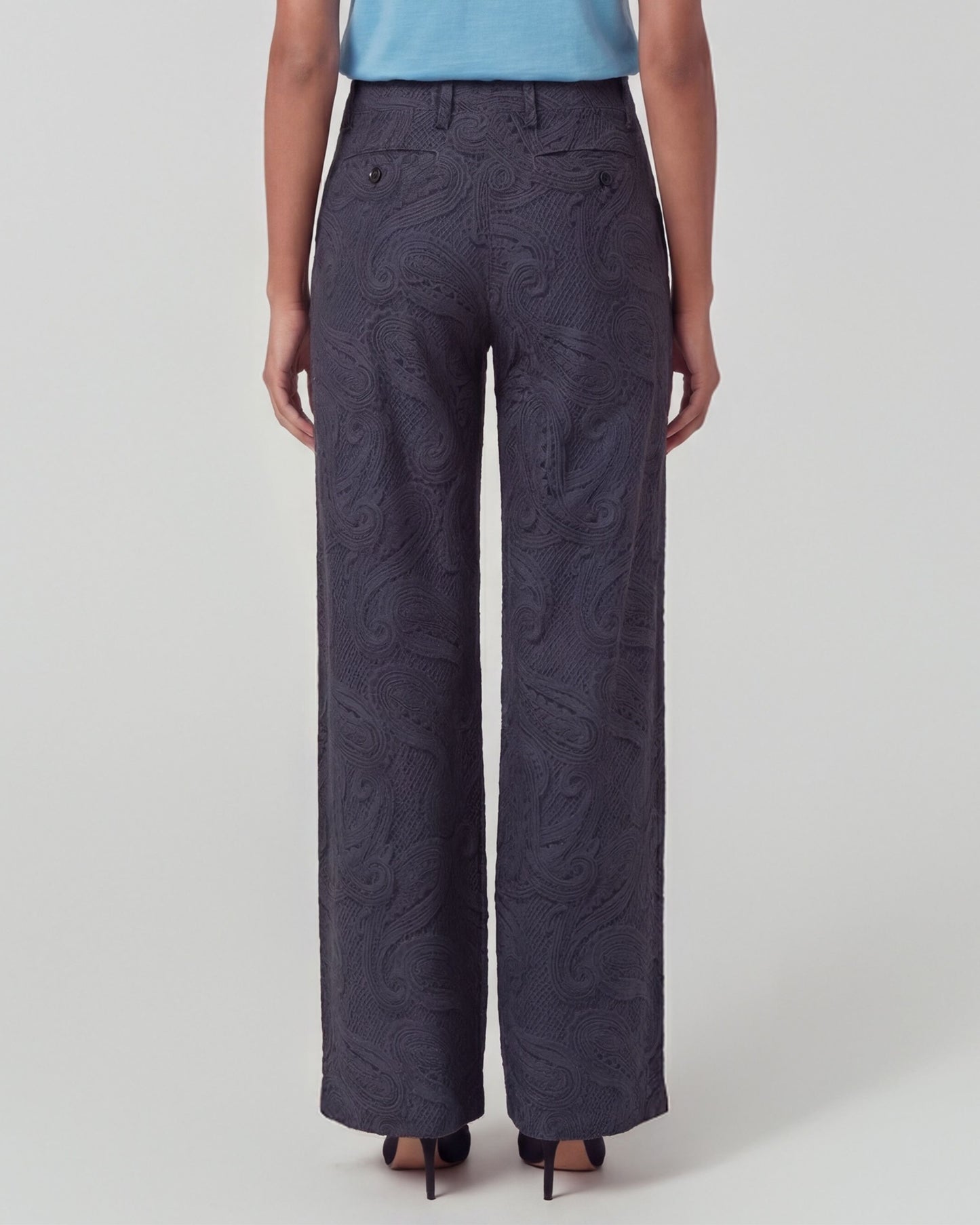 PHEOBE CROCHET PAISLEY CAVIAR WOMENS WOOL WIDE-LEG PANT