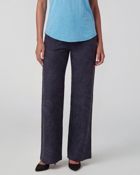 PHEOBE CROCHET PAISLEY CAVIAR WOMENS WOOL WIDE-LEG PANT