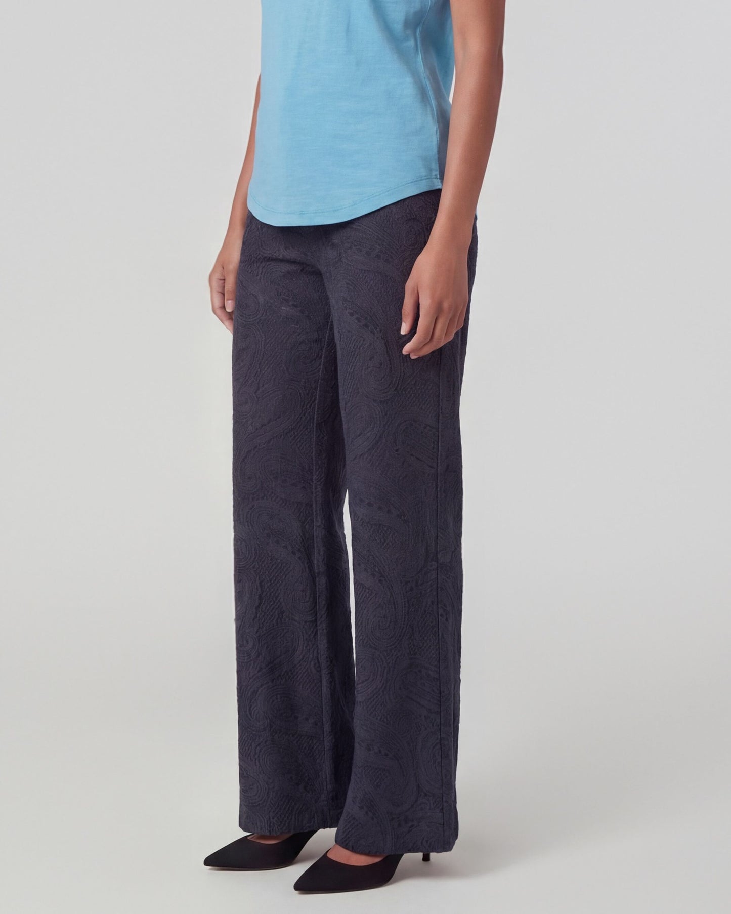 PHEOBE CROCHET PAISLEY CAVIAR WOMENS WOOL WIDE-LEG PANT