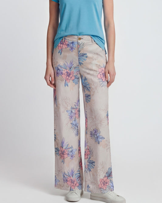 PHILLIS EXOTIC FLORAL NEUTRAL WOMENS WIDE-LEG PANT