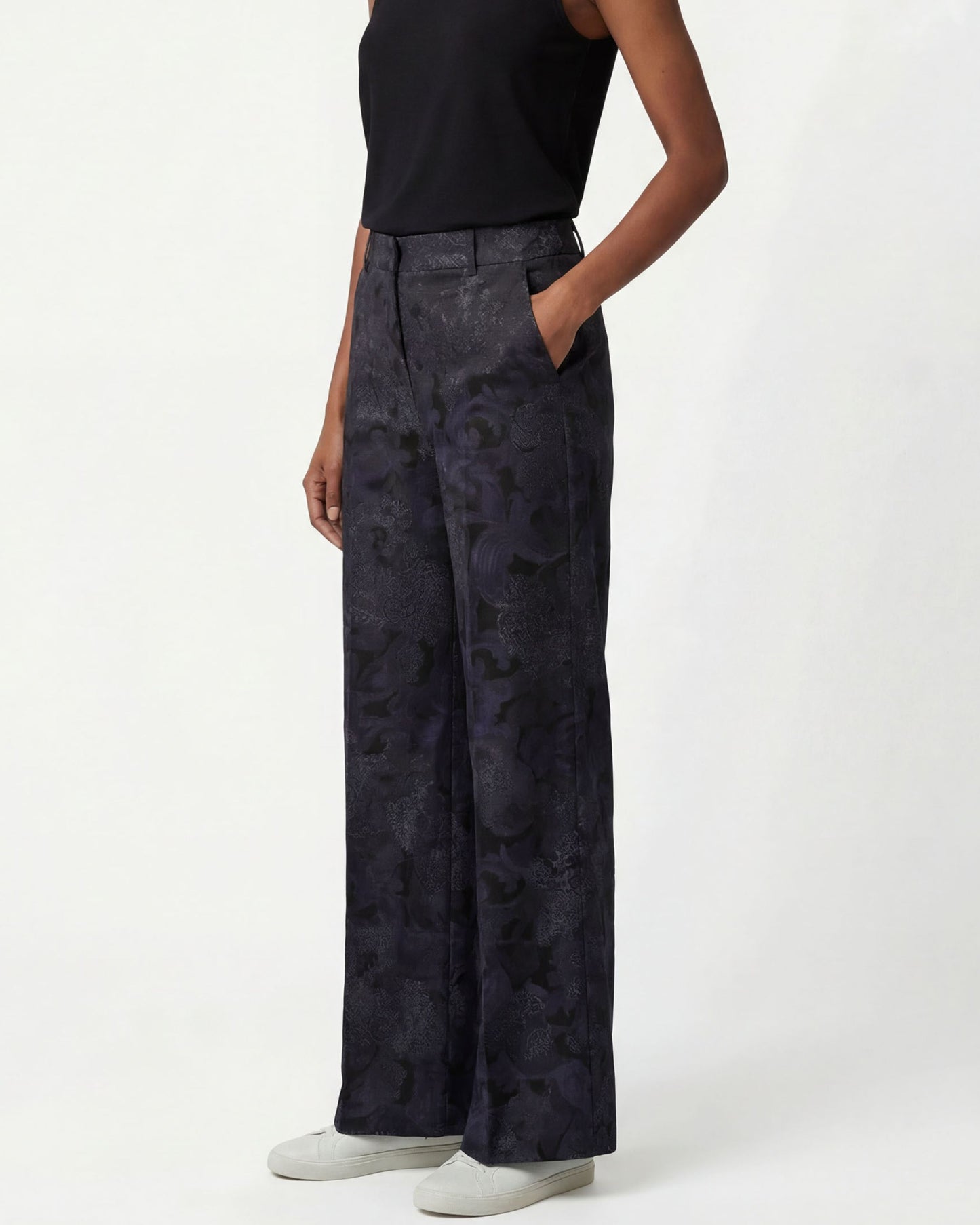 PHILLIS PAISLEY EXPLOSION BLACK WOMENS WIDE-LEG PANT