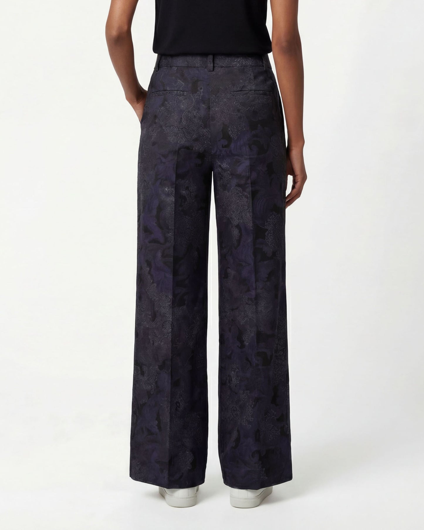 PHILLIS PAISLEY EXPLOSION BLACK WOMENS WIDE-LEG PANT
