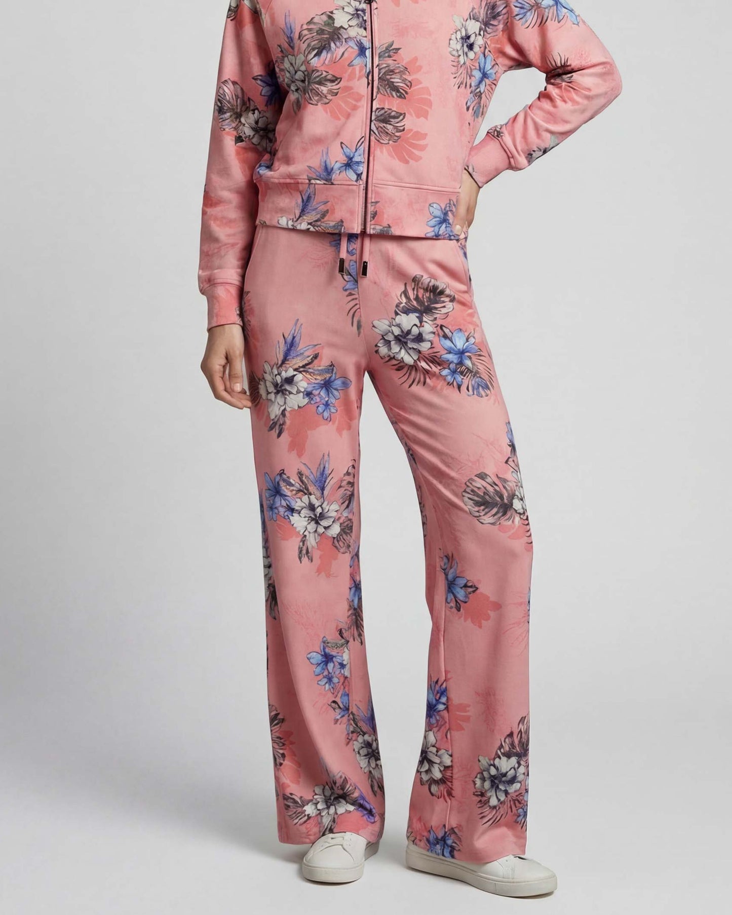 SANCHEZ EXOTIC FLORAL CORAL WOMENS WIDE-LEG PANT
