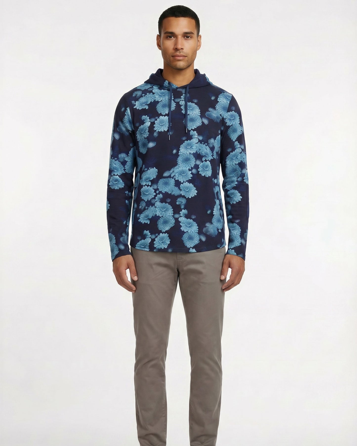 HORATIO SERIOUS FLORAL HOODIE - NAVY
