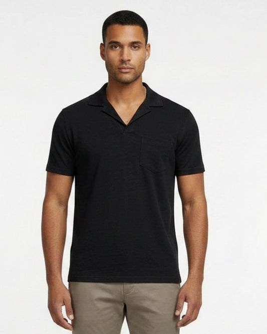 BOBBY MERINO JERSEY COLLARED SHIRT - BLACK
