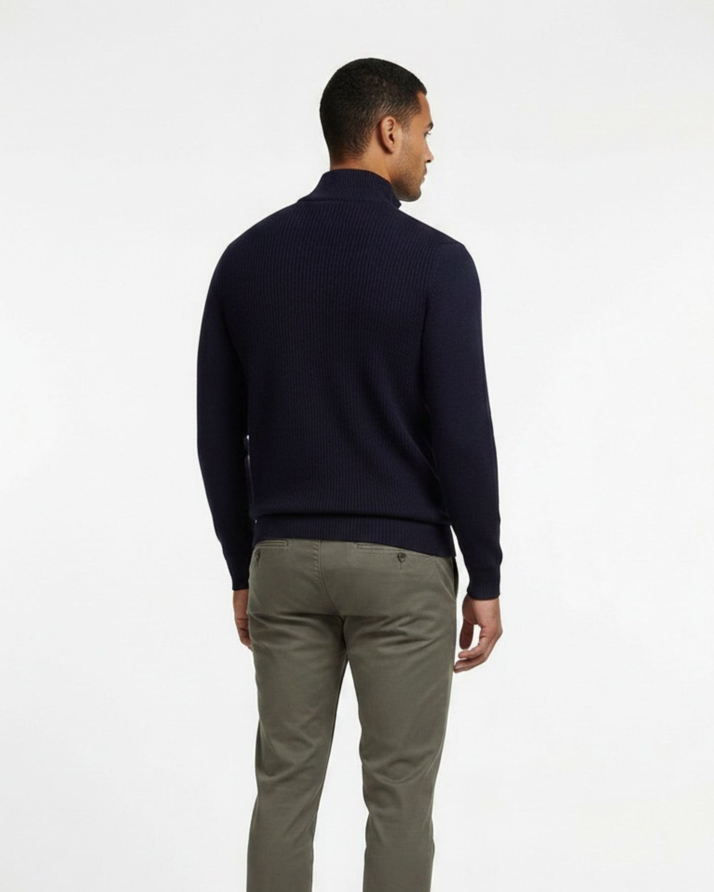QUEST FULLY FASHIONED QUARTER-ZIP MERINO SWEATER - NAVY PLUM TWIST
