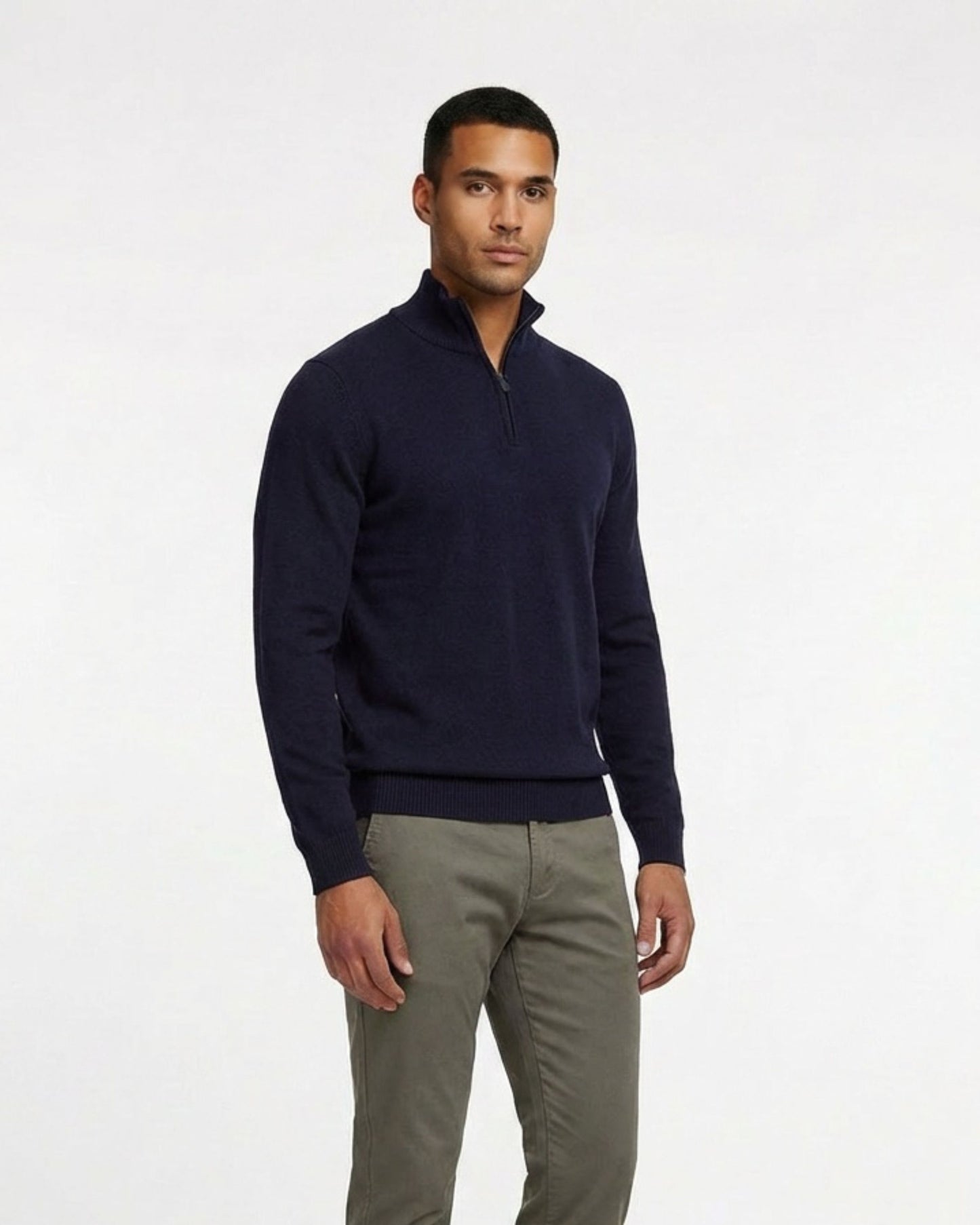 QUEST FULLY FASHIONED QUARTER-ZIP MERINO SWEATER - NAVY PLUM TWIST