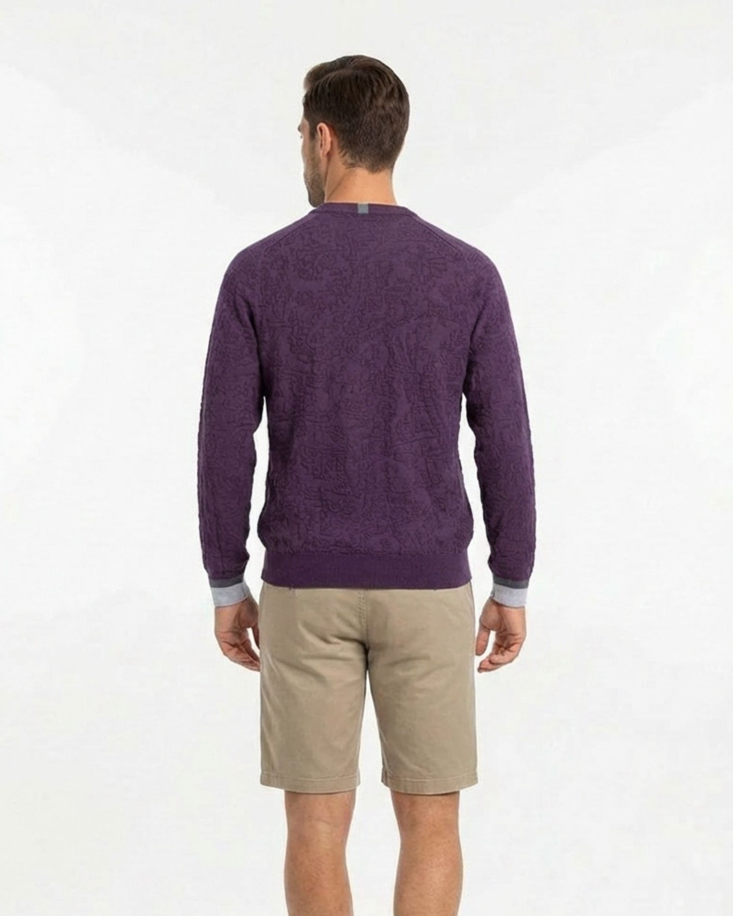 COLIN JACQUARD MERINO PAISLEY SWEATER - PLUM