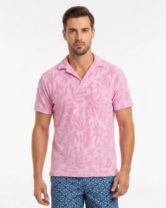 JOHNNY CORAL TOWEL POLO SHIRT IN PINK