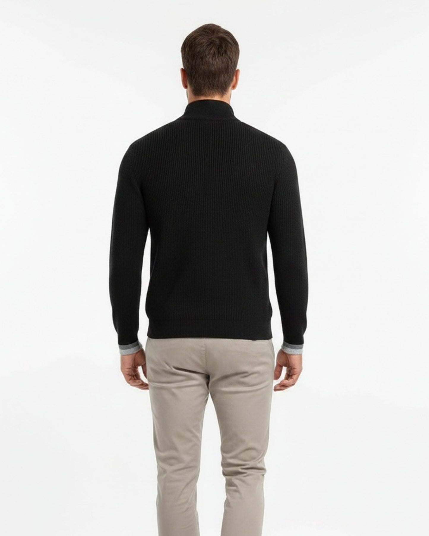 QUINN QUARTER-ZIP MERINO SWEATER IN BLACK