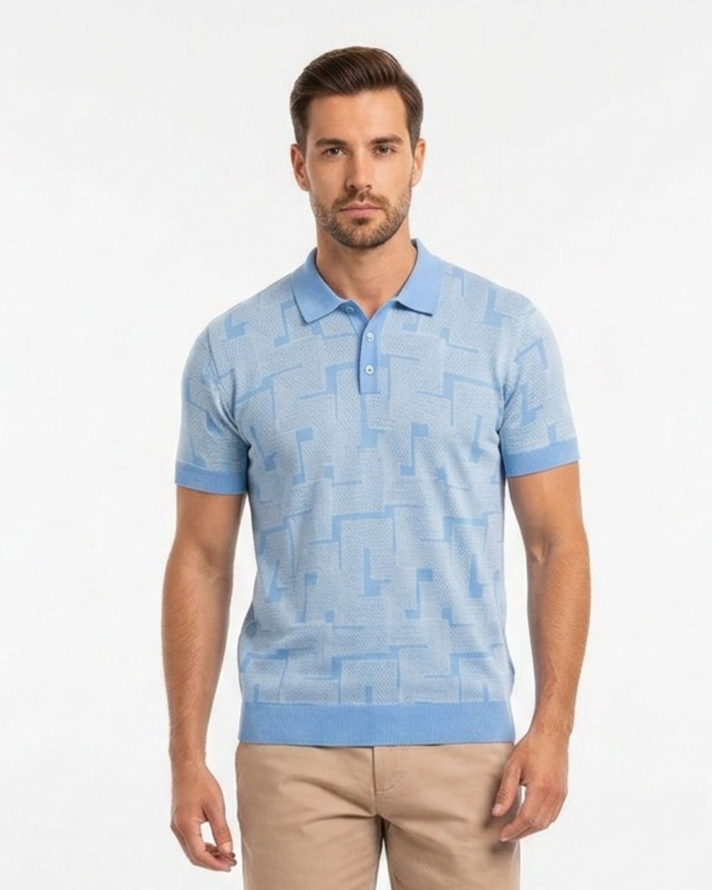 PILGRIM INTER TWINE BLUE MENS MERINO SILK CASHMERE POLO