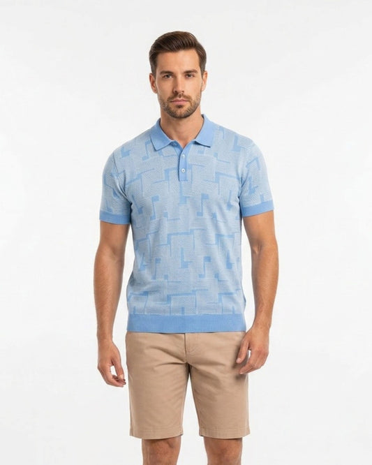 PILGRIM INTER TWINE BLUE MENS MERINO SILK CASHMERE POLO