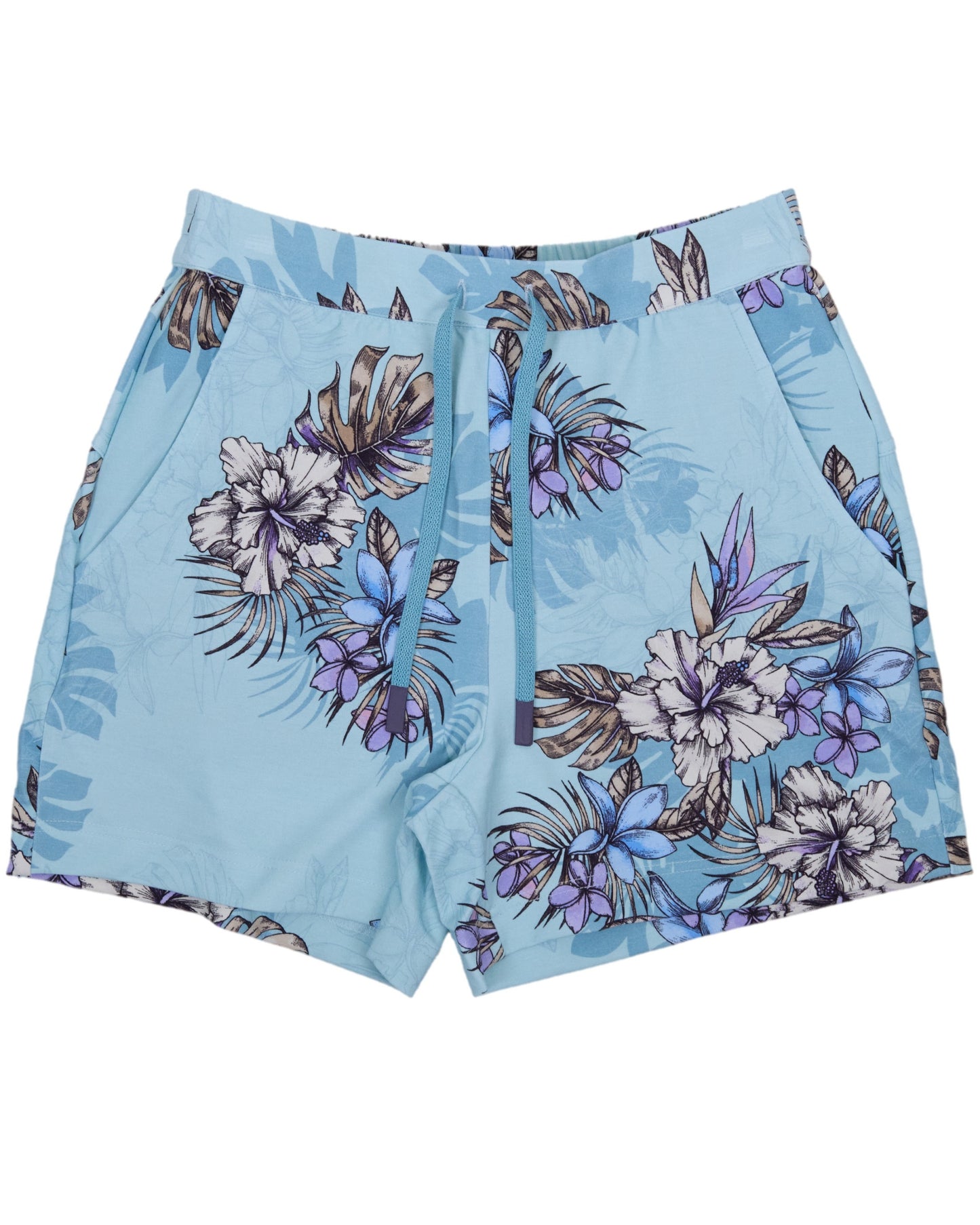 PENELOPE EXOTIC FLORAL TEAL WOMENS DRAWSTRING SHORT