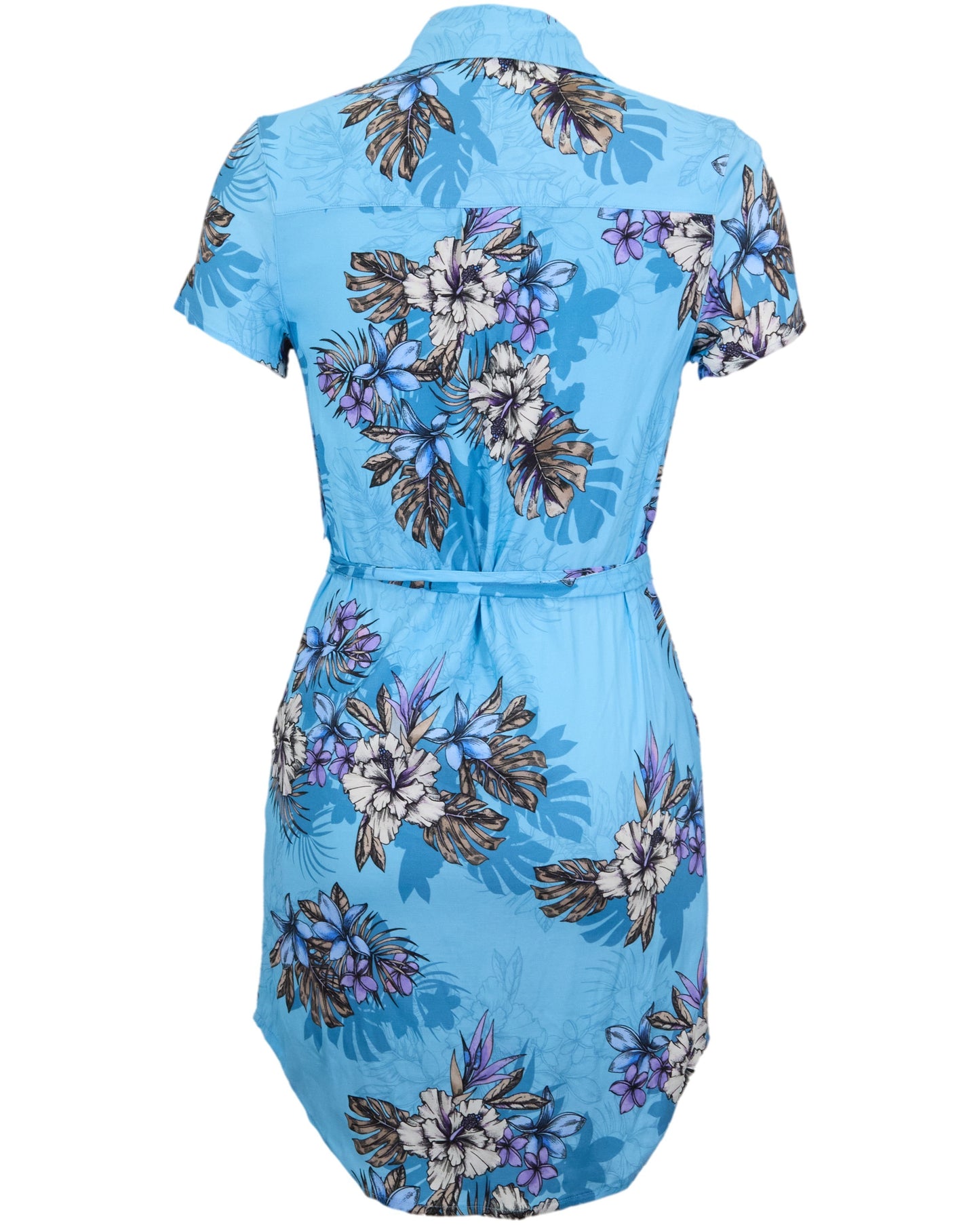 CRYSTAL EXOTIC FLORAL TEAL WOMENS SHIRT DRESS