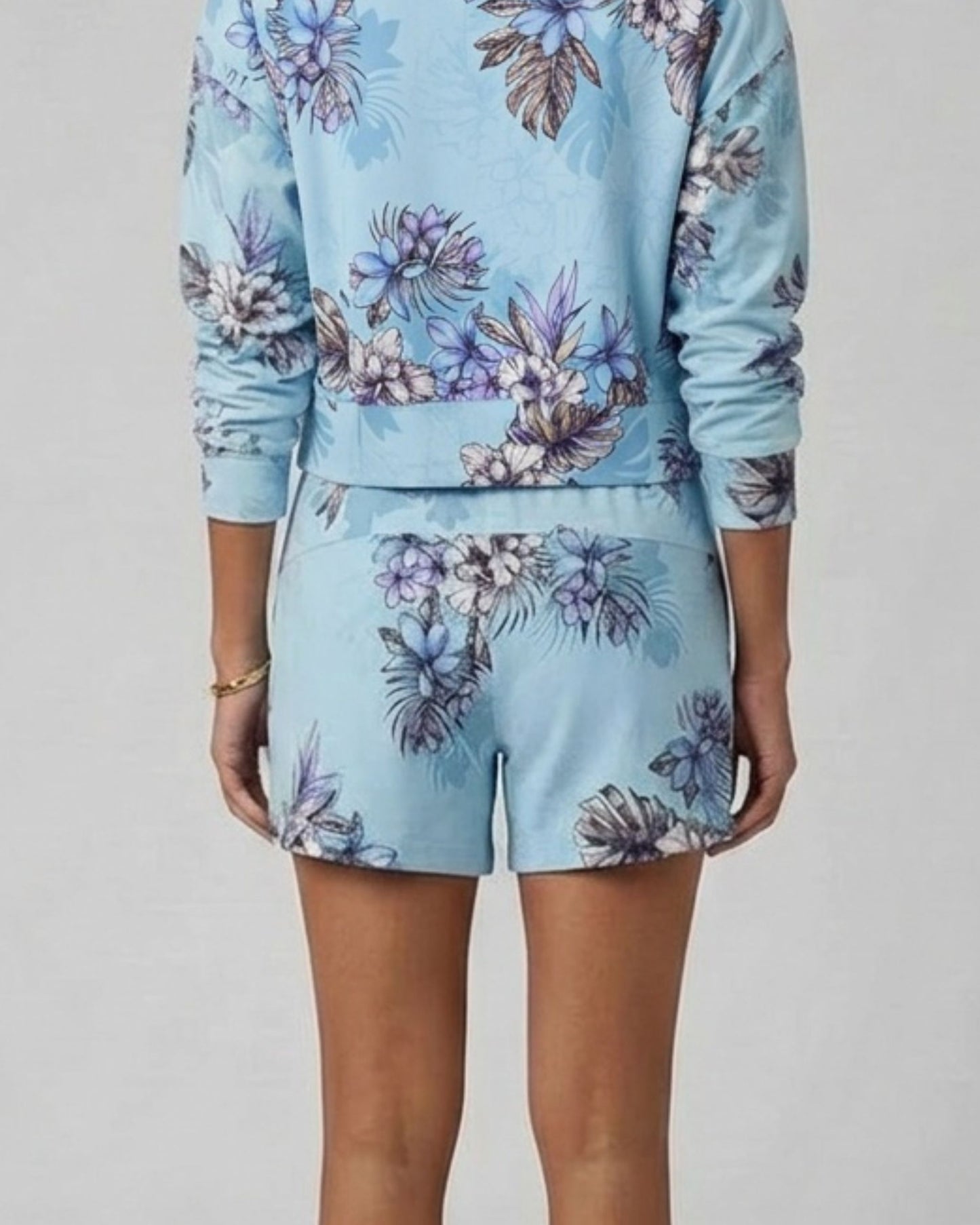 PENELOPE EXOTIC FLORAL TEAL WOMENS DRAWSTRING SHORT