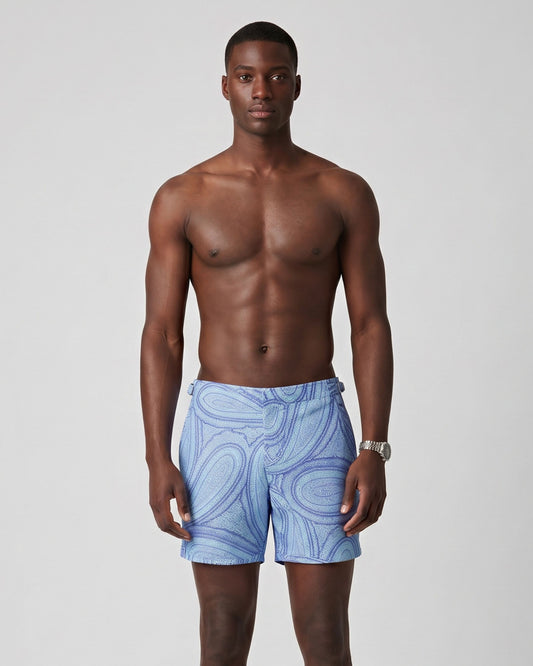 NEPTUNE PAISLEY OXFORD TAILORED SWIM SHORT - BLUE