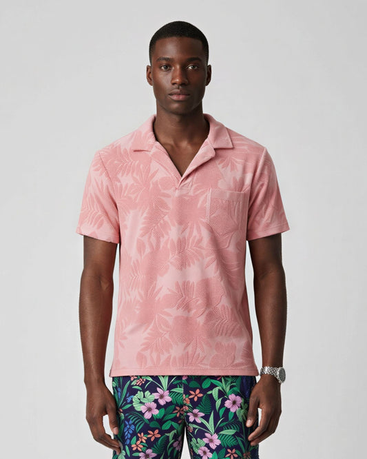 JOHNNY FARM FLORAL FRESH TOWEL POLO SHIRT - PINK