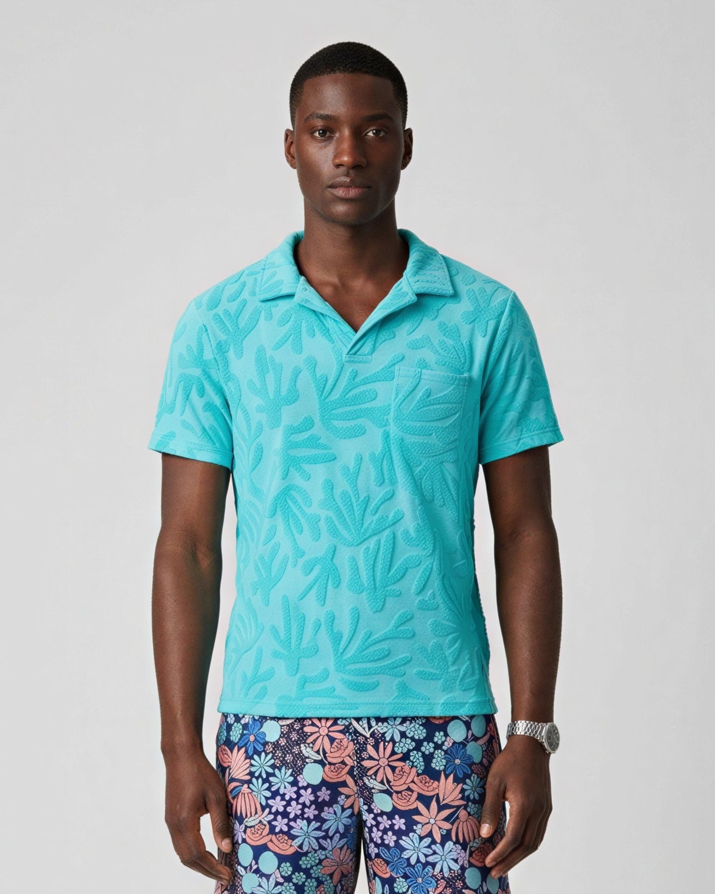 JOHNNY CORAL TOWEL POLO SHIRT IN LAGOON