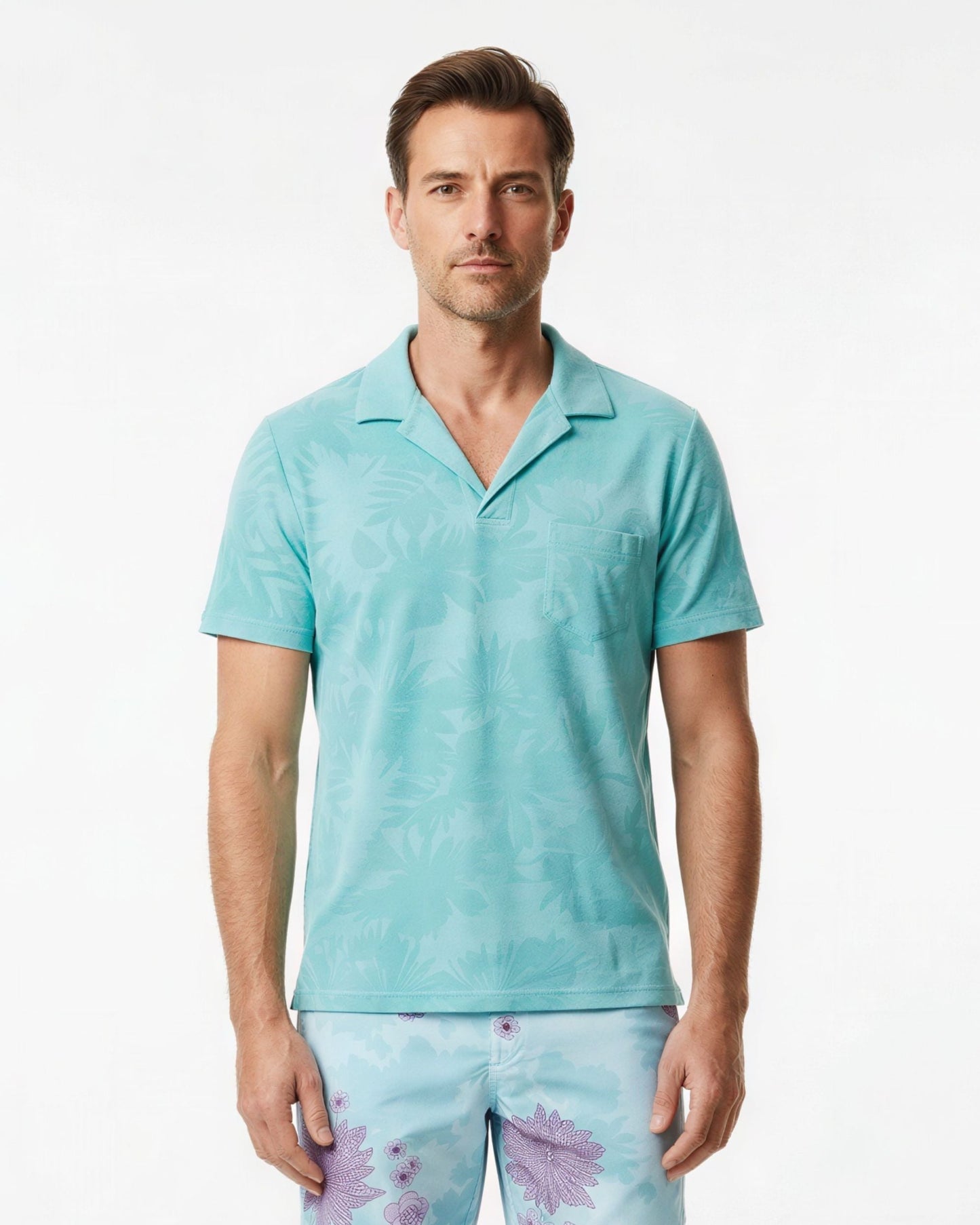 JOHNNY FARM FLORAL TOWEL POLO SHIRT - SPEARMINT
