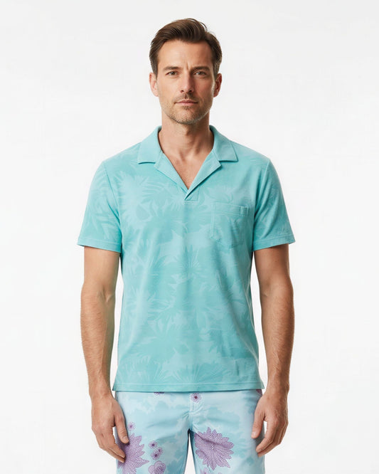 JOHNNY FARM FLORAL TOWEL POLO SHIRT - SPEARMINT