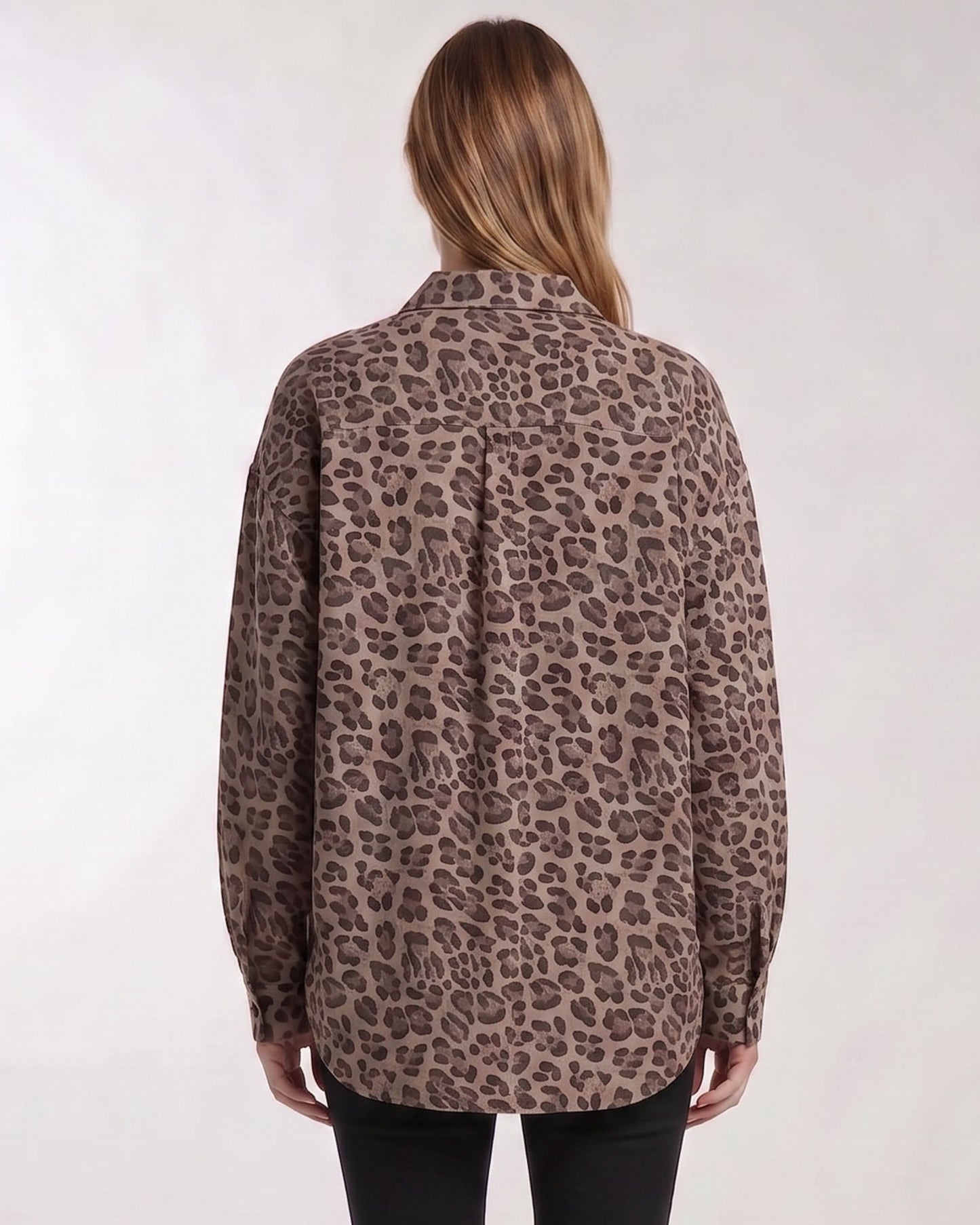 LYDIA CROCHET LEOPARD BROWN WOMENS RELAXED LINEN SHIRT
