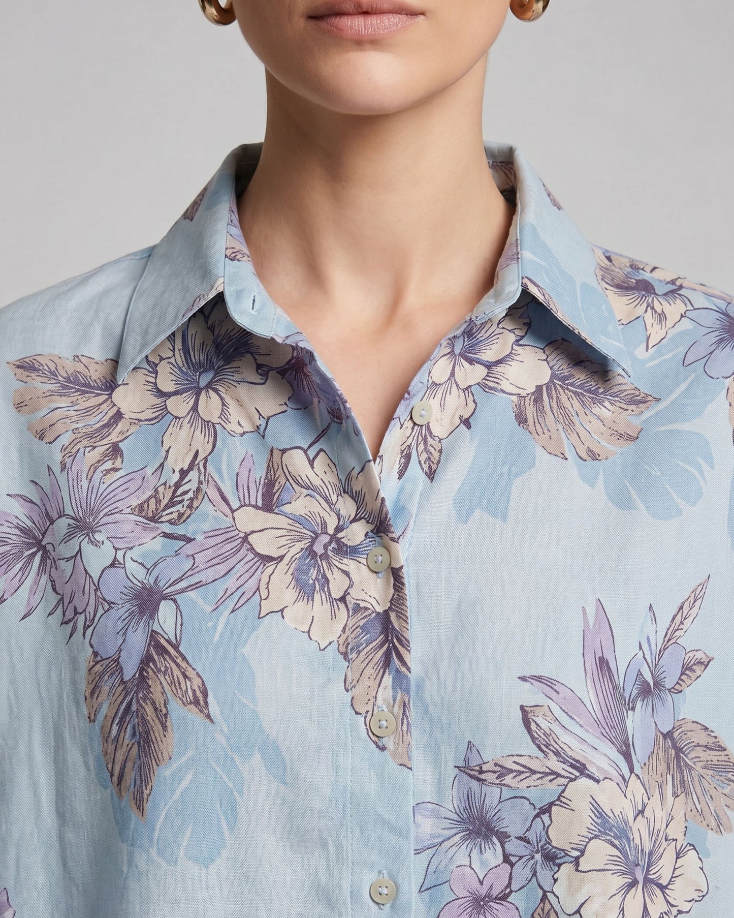 LARA EXOTIC FLORAL TEAL WOMENS RELAXED LINEN SHIRT