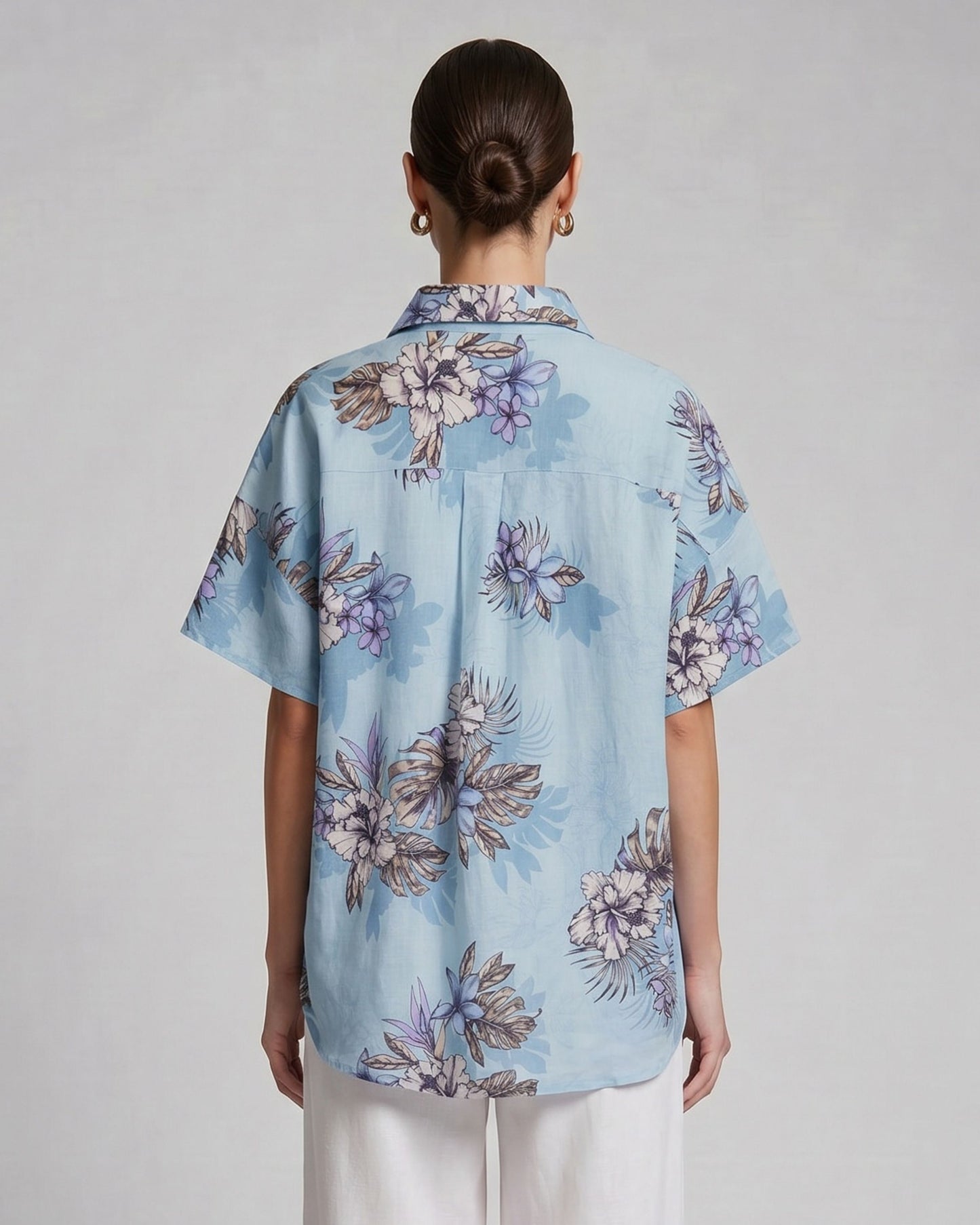 LARA EXOTIC FLORAL TEAL WOMENS RELAXED LINEN SHIRT