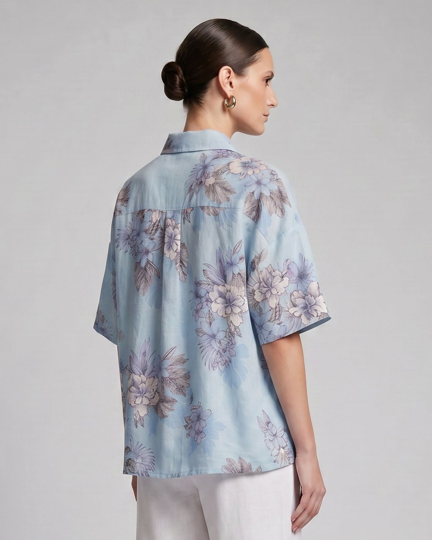 LARA EXOTIC FLORAL TEAL WOMENS RELAXED LINEN SHIRT