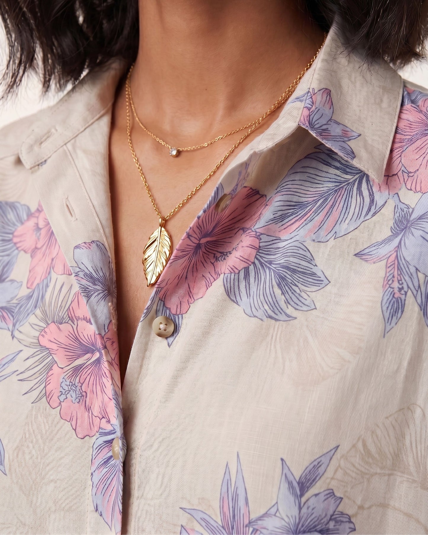 LARA EXOTIC FLORAL NATURAL WOMENS RELAXED LINEN SHIRT