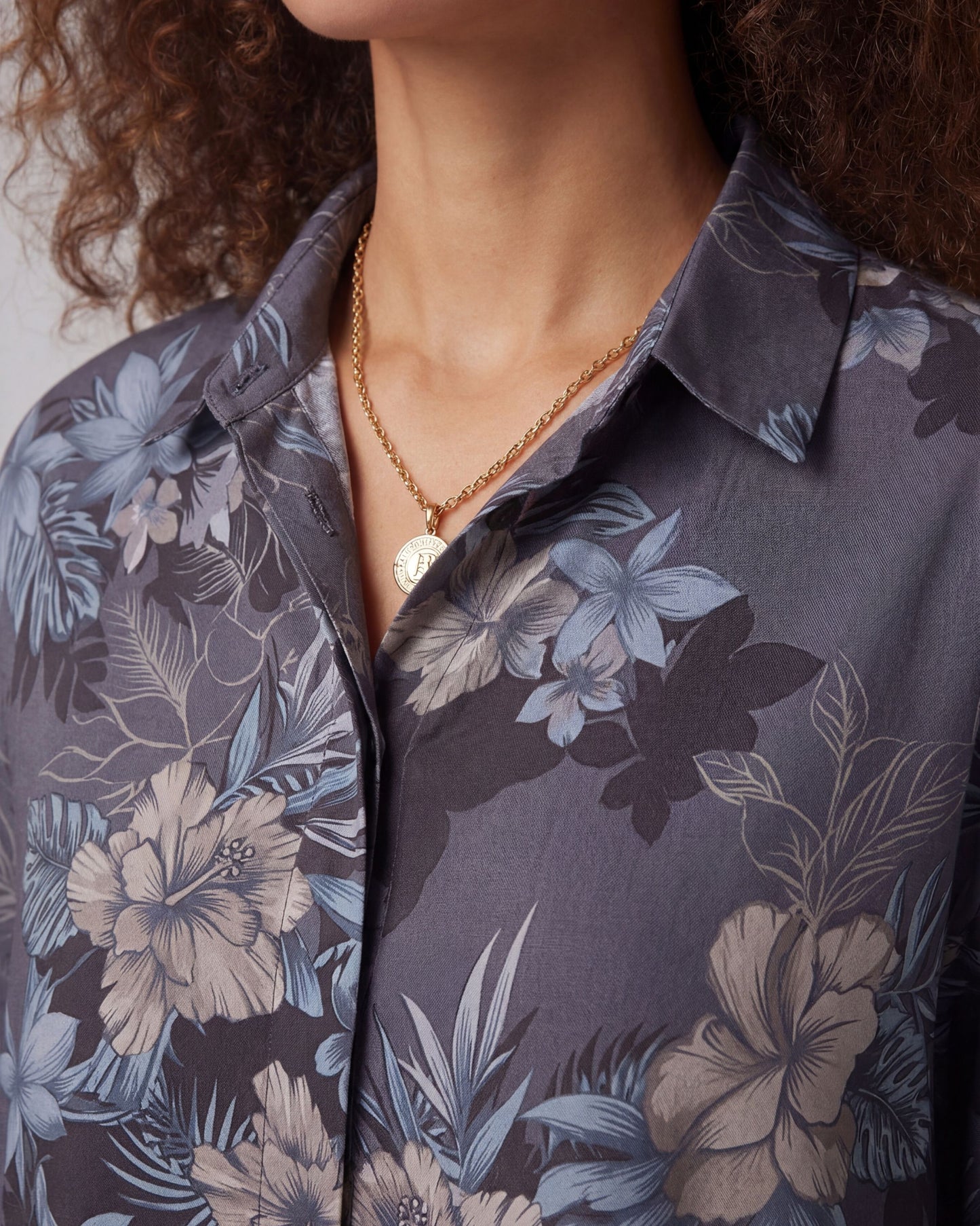 LARA EXOTIC FLORAL BLACK WOMEN'S RELAXED LINEN SHIRT