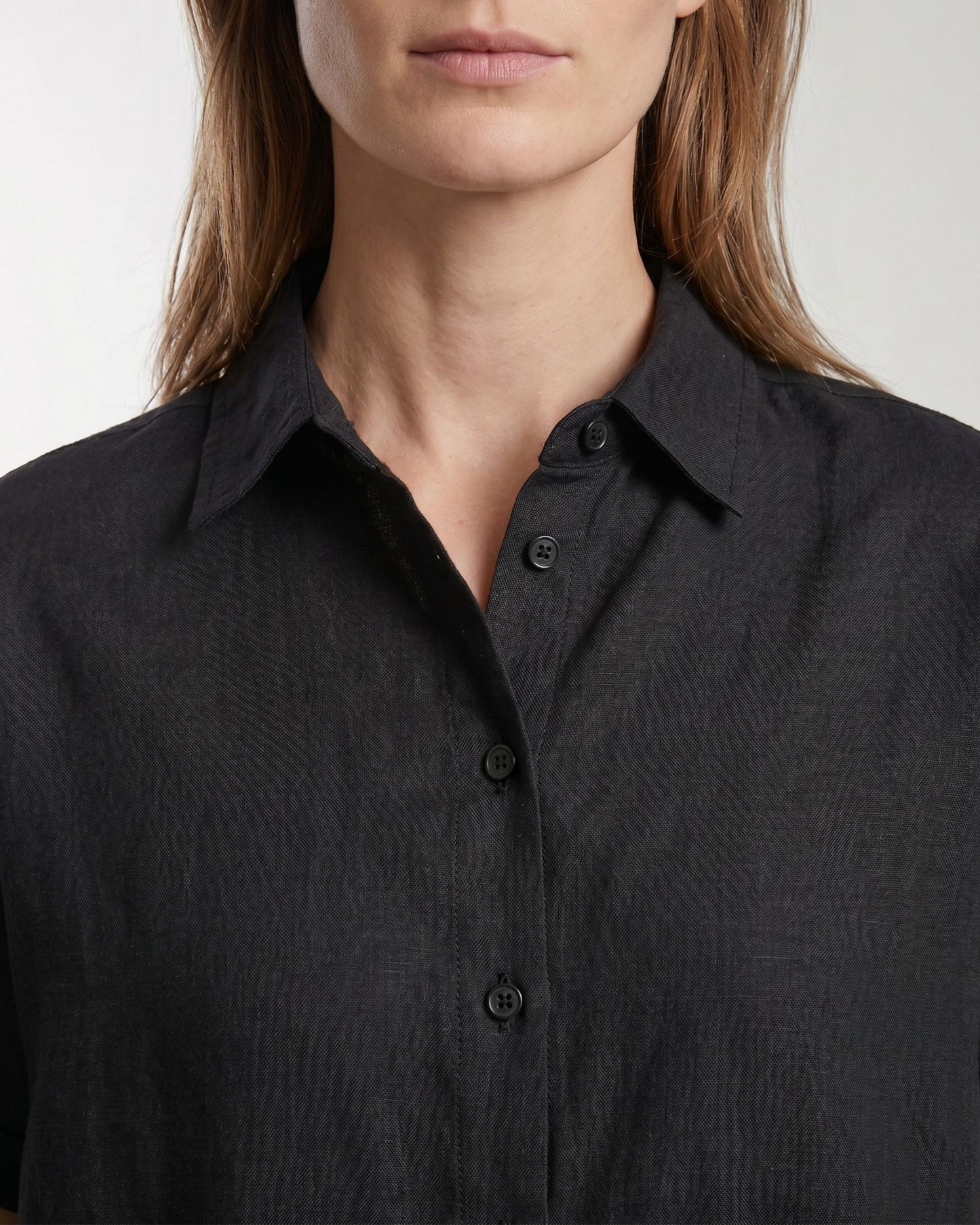 LARA BLACK WOMENS RELAXED LINEN SHIRT