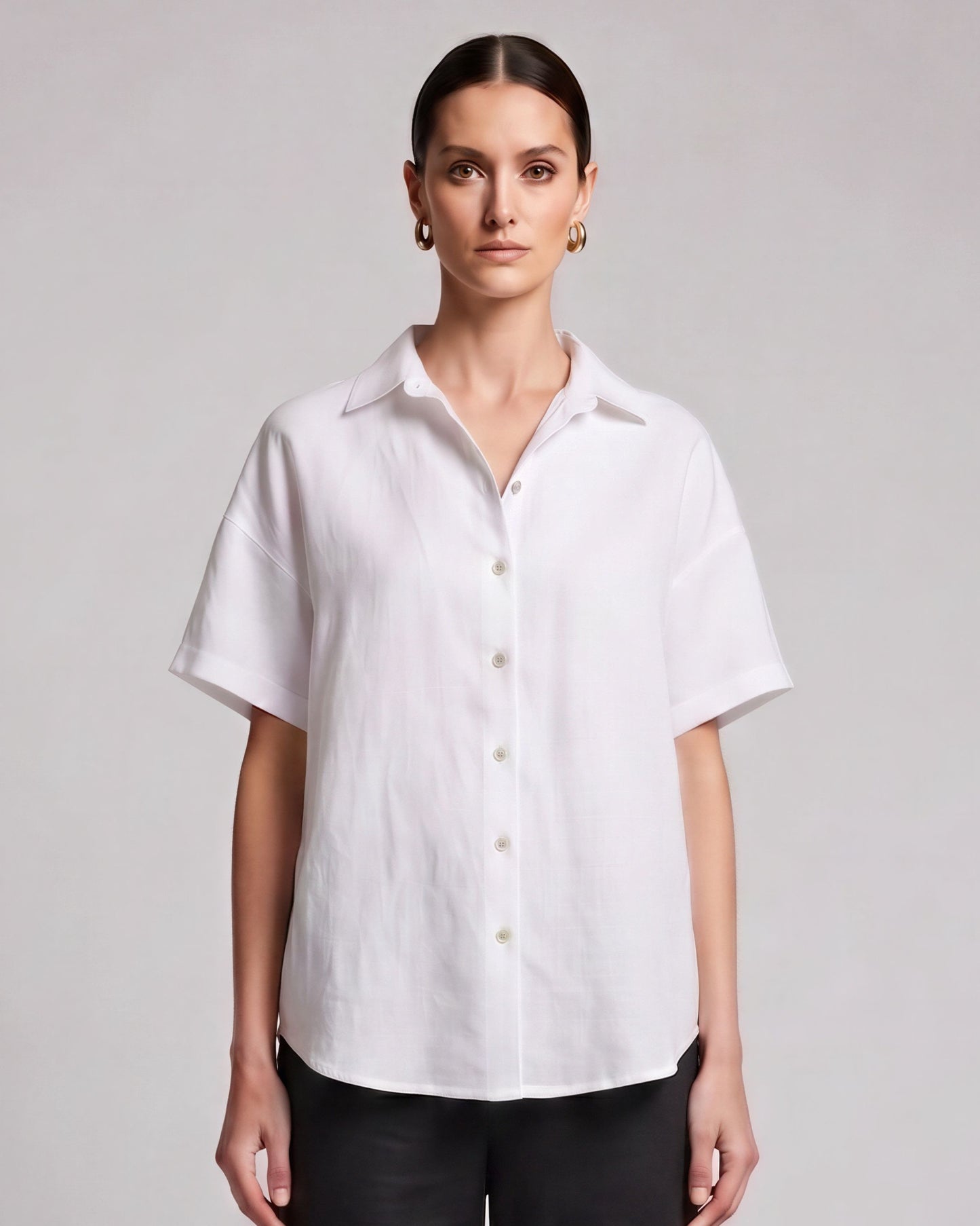 LARA WHITE WOMENS RELAXED LINEN SHIRT