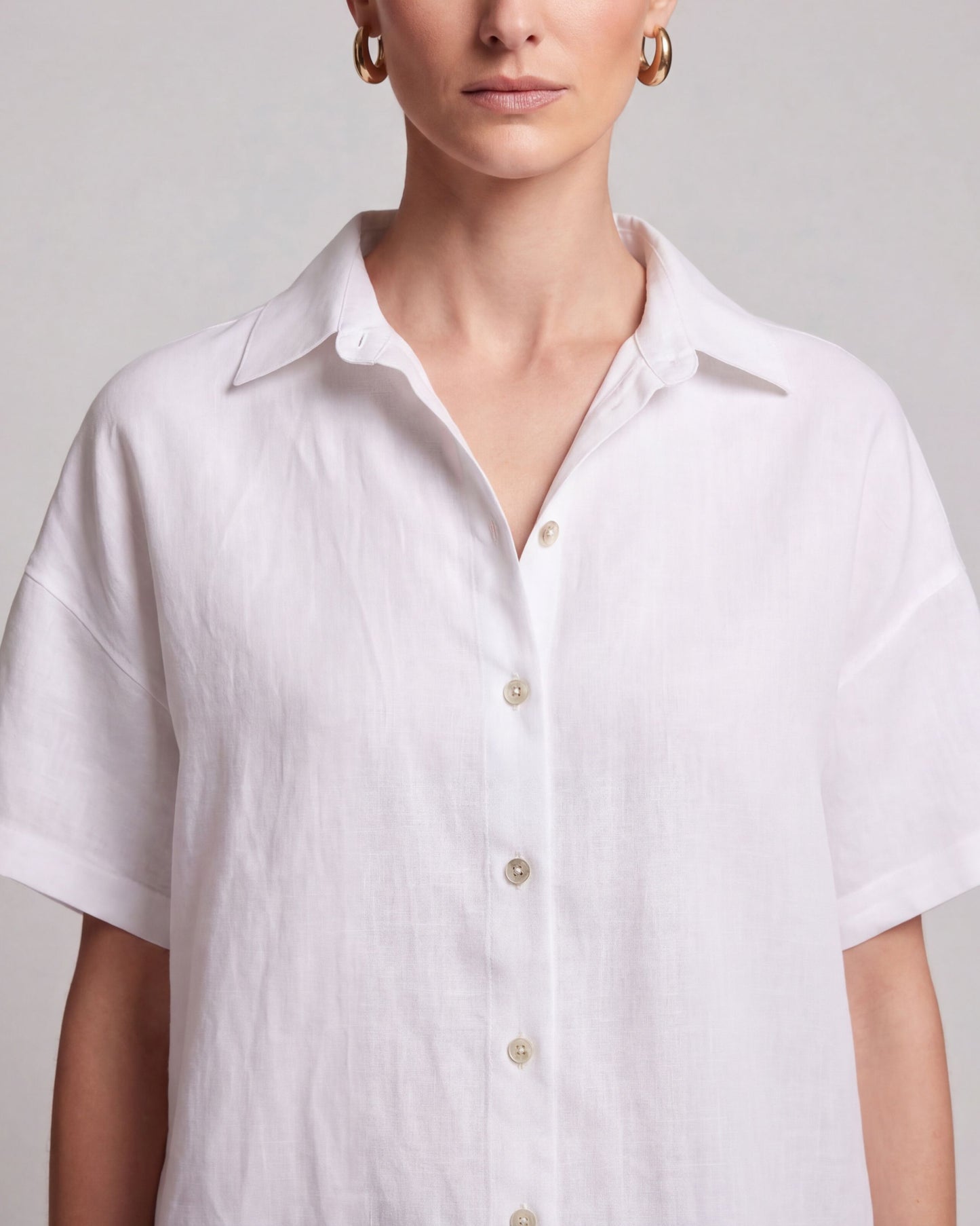 LARA WHITE WOMENS RELAXED LINEN SHIRT