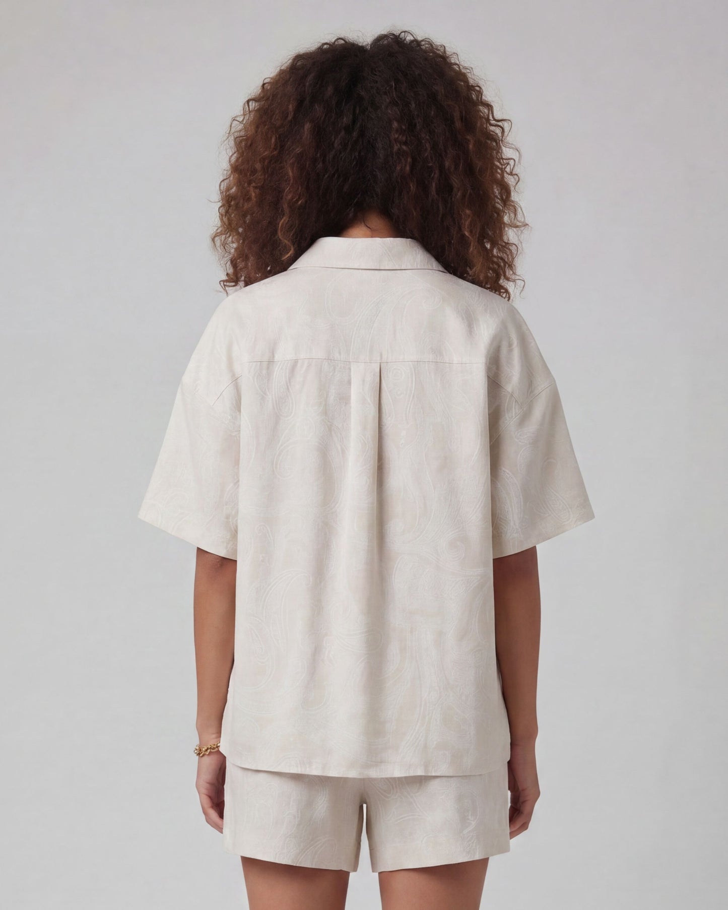 LARA PAISLEY EXPLOSION IVORY WOMENS RELAXED LINEN SHIRT