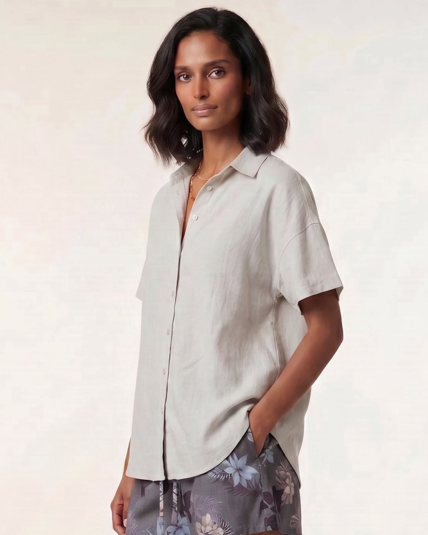 LARA NATURAL WOMENS RELAXED LINEN SHIRT