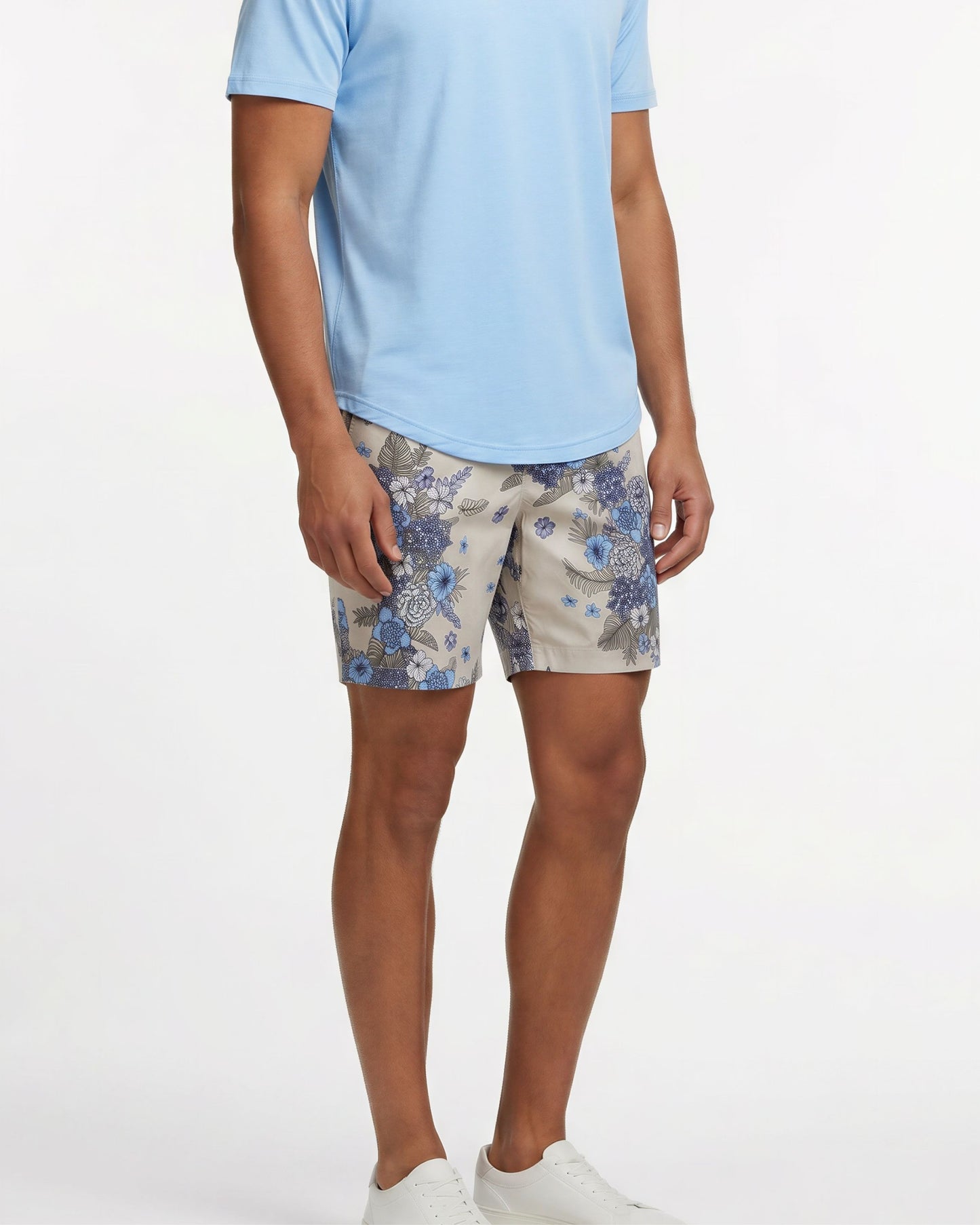 CLYDE CLUMPED FLORAL NATURAL MENS FLAT FRONT SHORT