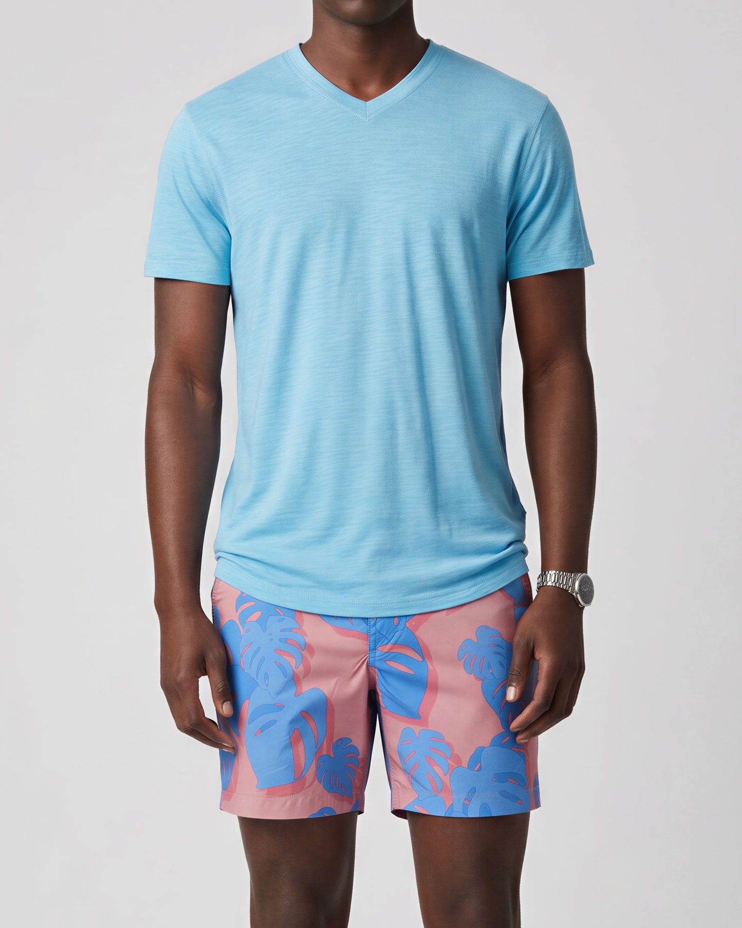 EDWARD MONSTERA FLORAL CORAL MENS FLAT FRONT SHORT