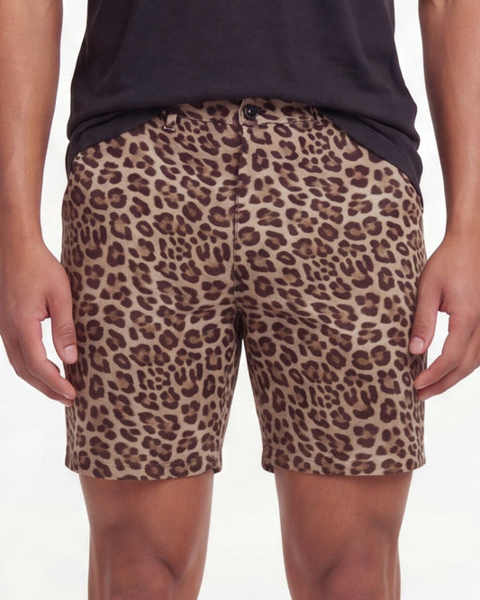 EDWARD LEOPARD BROWN MENS FLAT FRONT SHORT